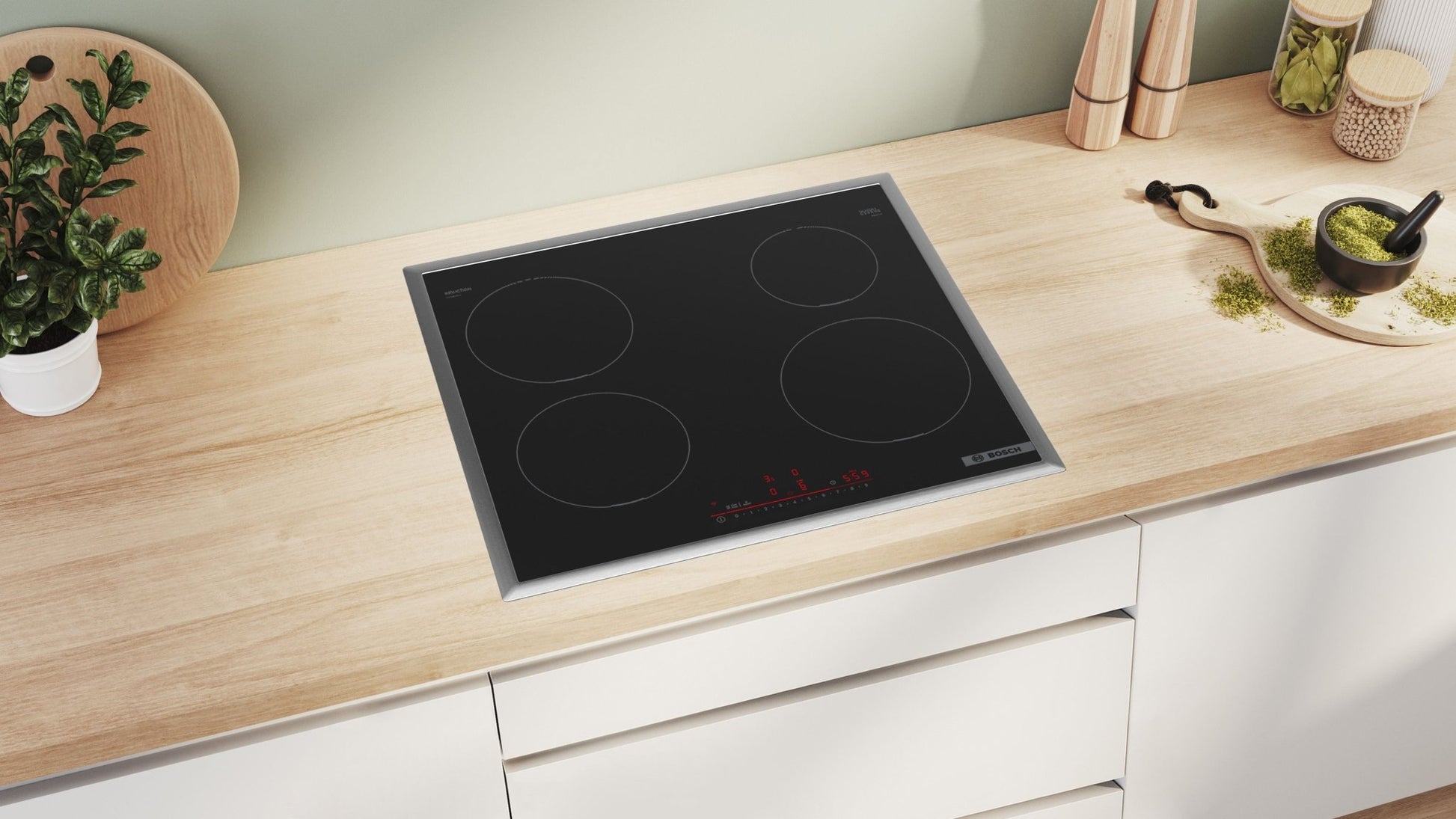 Serie 6, Induktionskochfeld, 60 cm, Schwarz, Mit Rahmen aufliegend PIE645HB1E - MEGART