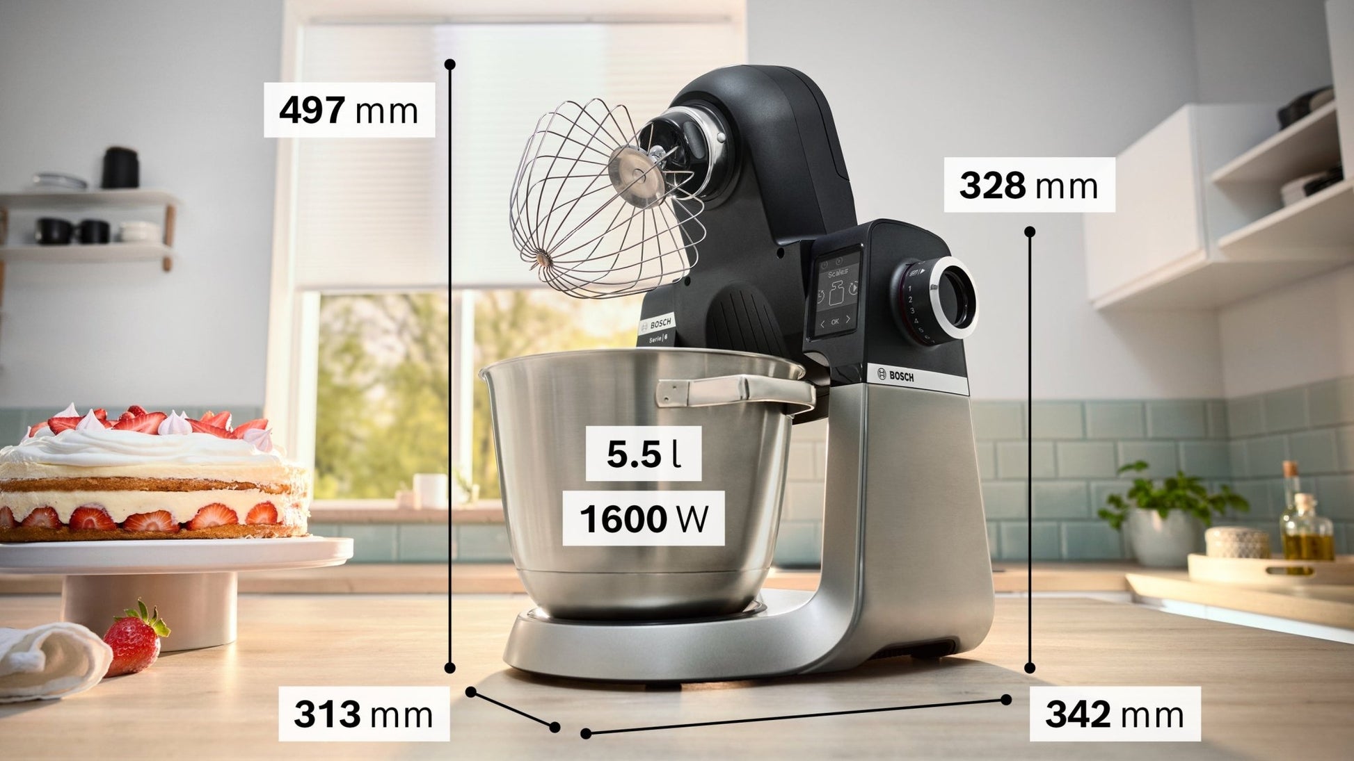 Serie 6, Küchenmaschine mit Waage, 1600 W, Schwarz, Edelstahl gebürstet, MUMS6ZS17 - MEGART
