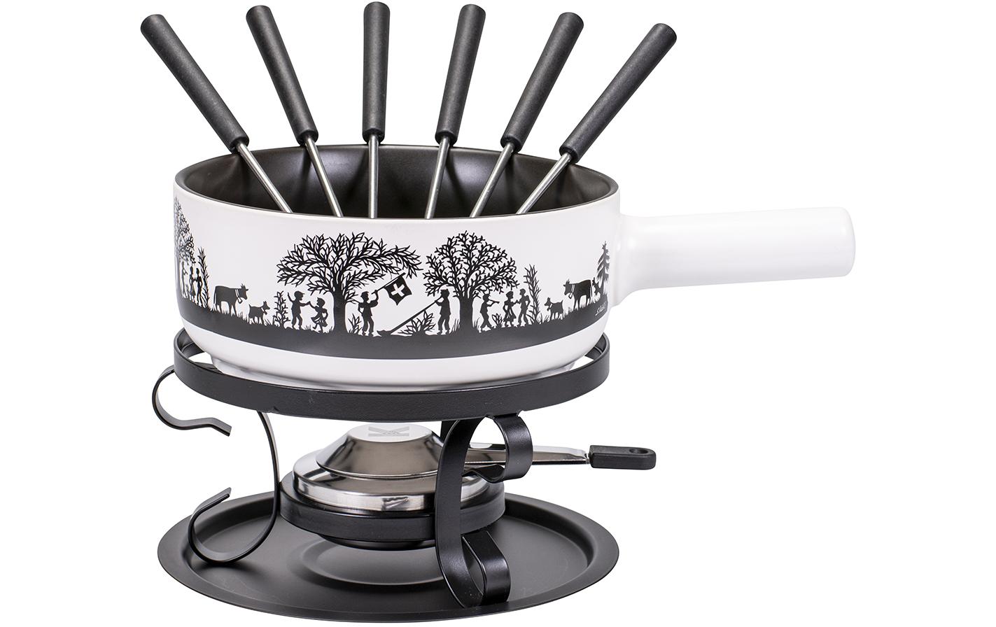 Käsefondue - Set Bergchilbi E22 9 Teile, Schwarz/Weiss - MEGART