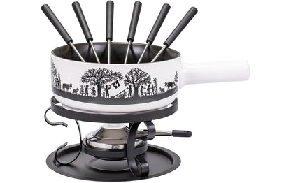 Käsefondue - Set Bergchilbi E22 9 Teile, Schwarz/Weiss - MEGART