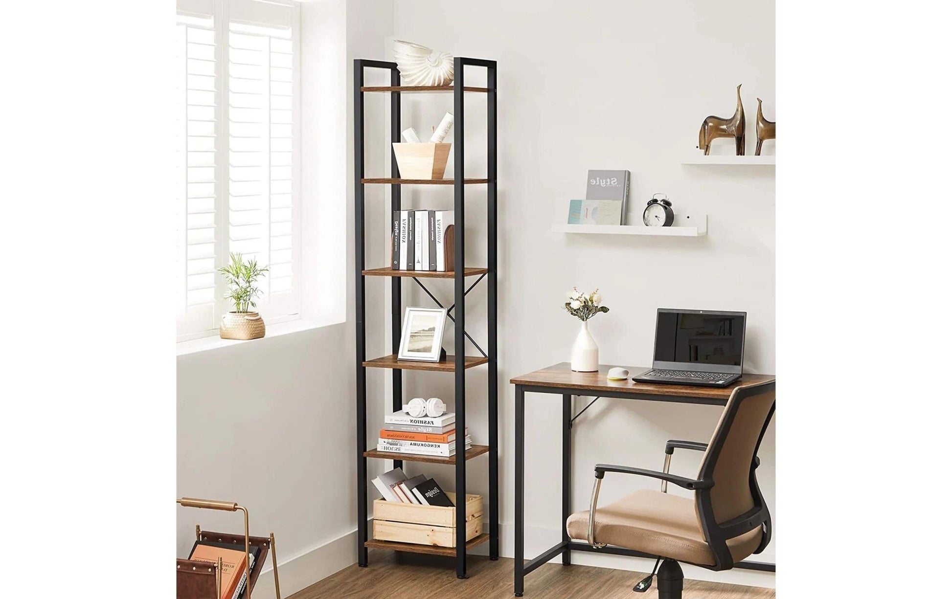 Regal mit 6 Ebenen 40 x 178.6 cm, Braun/Schwarz - MEGART
