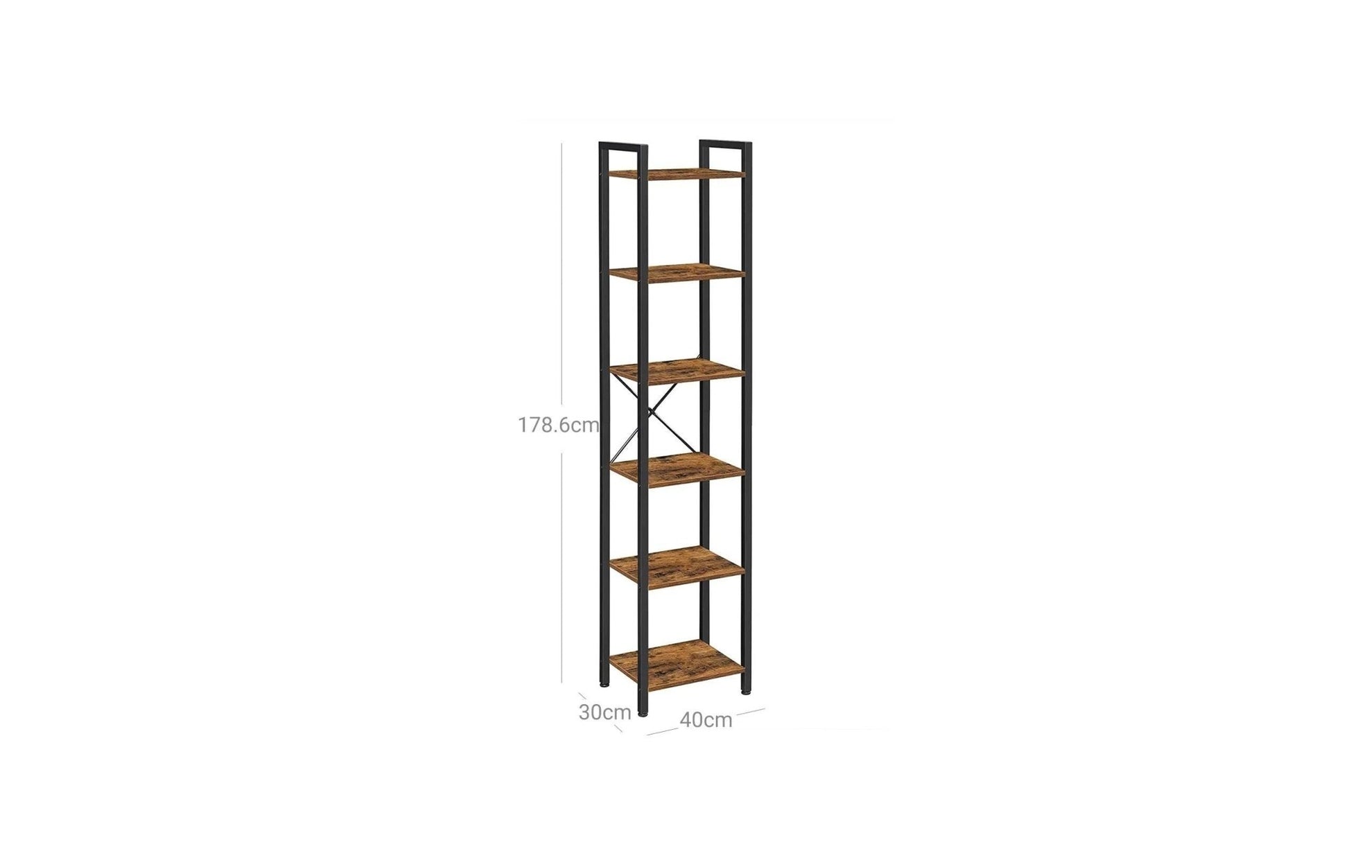 Regal mit 6 Ebenen 40 x 178.6 cm, Braun/Schwarz - MEGART