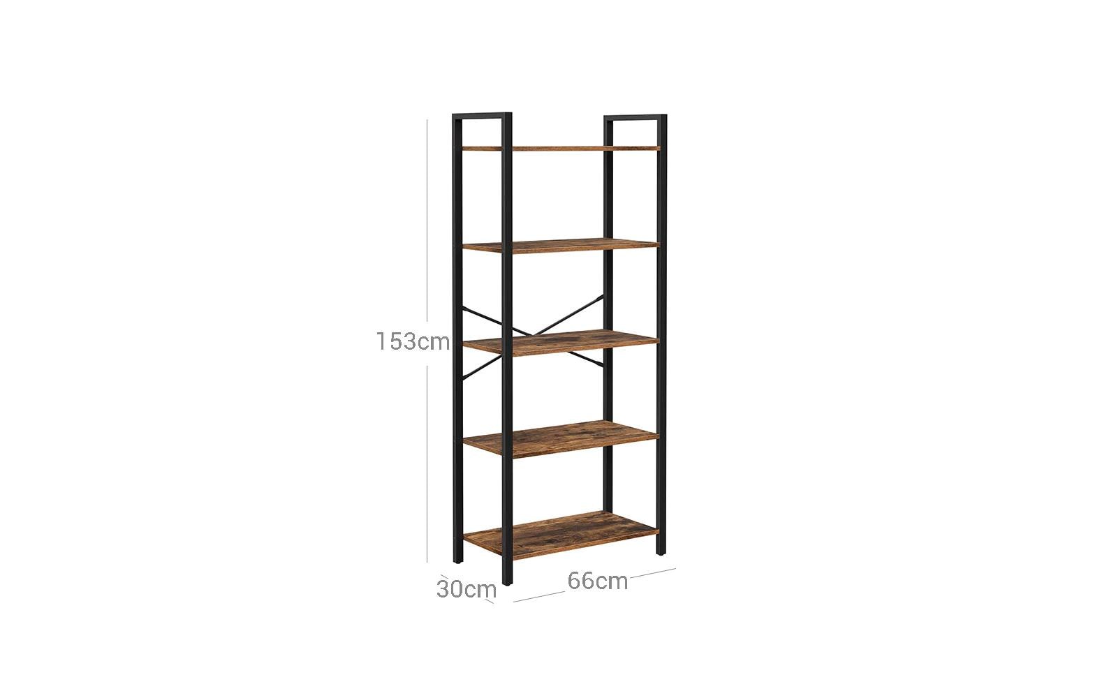 Regal mit 5 Ebenen 66 x 153 cm, Braun/Schwarz - MEGART
