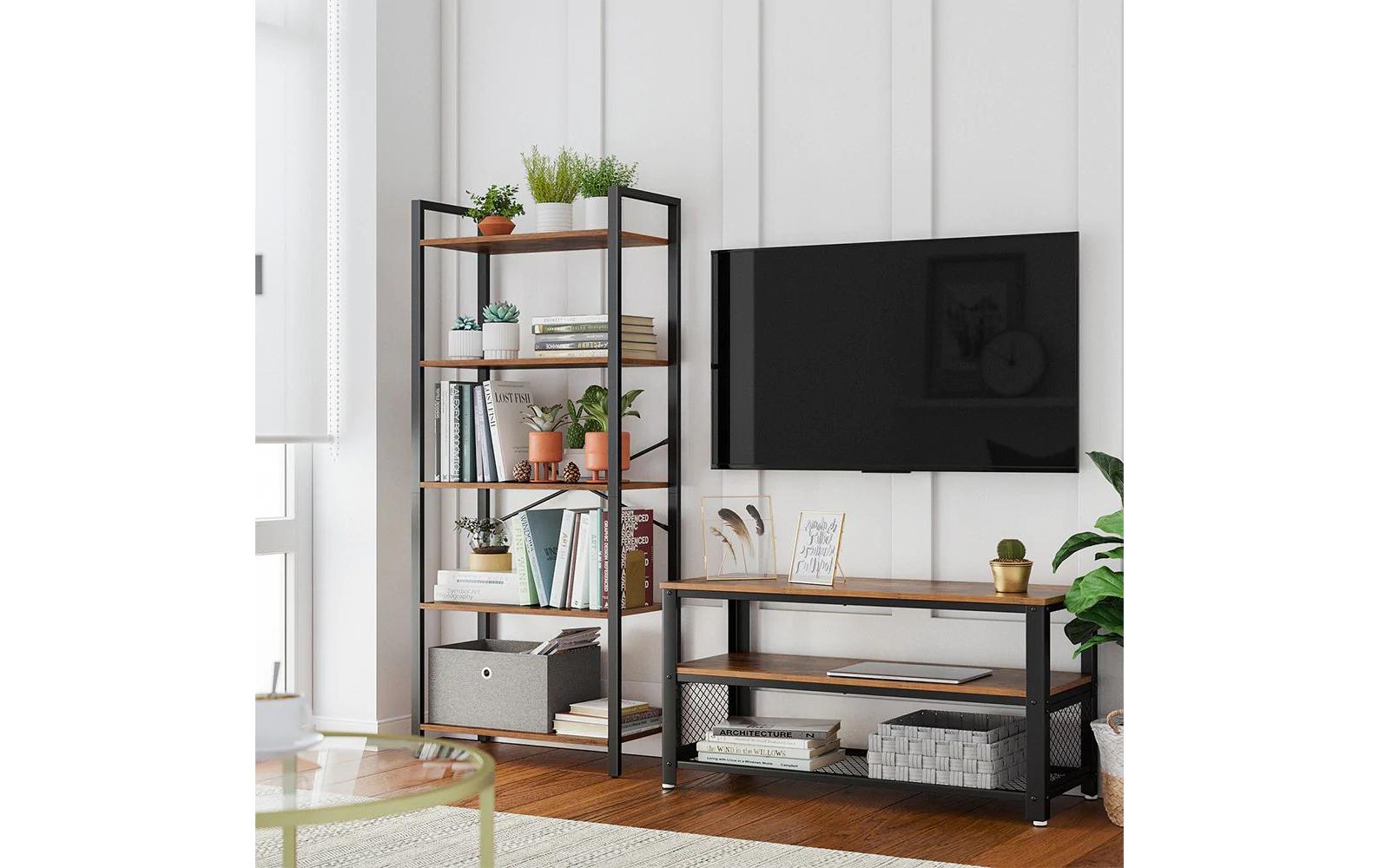 Regal mit 5 Ebenen 66 x 153 cm, Braun/Schwarz - MEGART