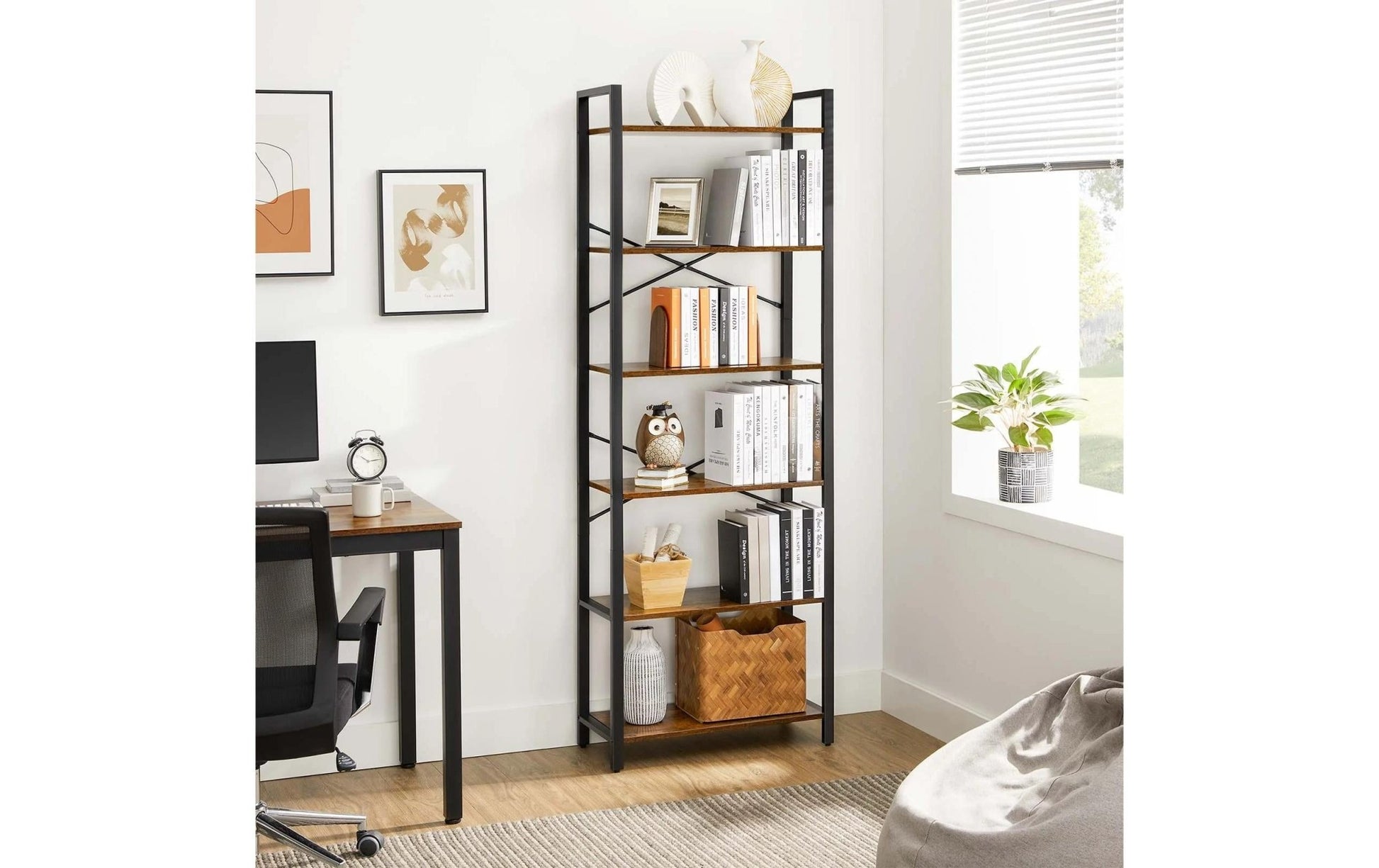Regal mit 6 Ebenen 66 x 186 cm, Braun/Schwarz - MEGART