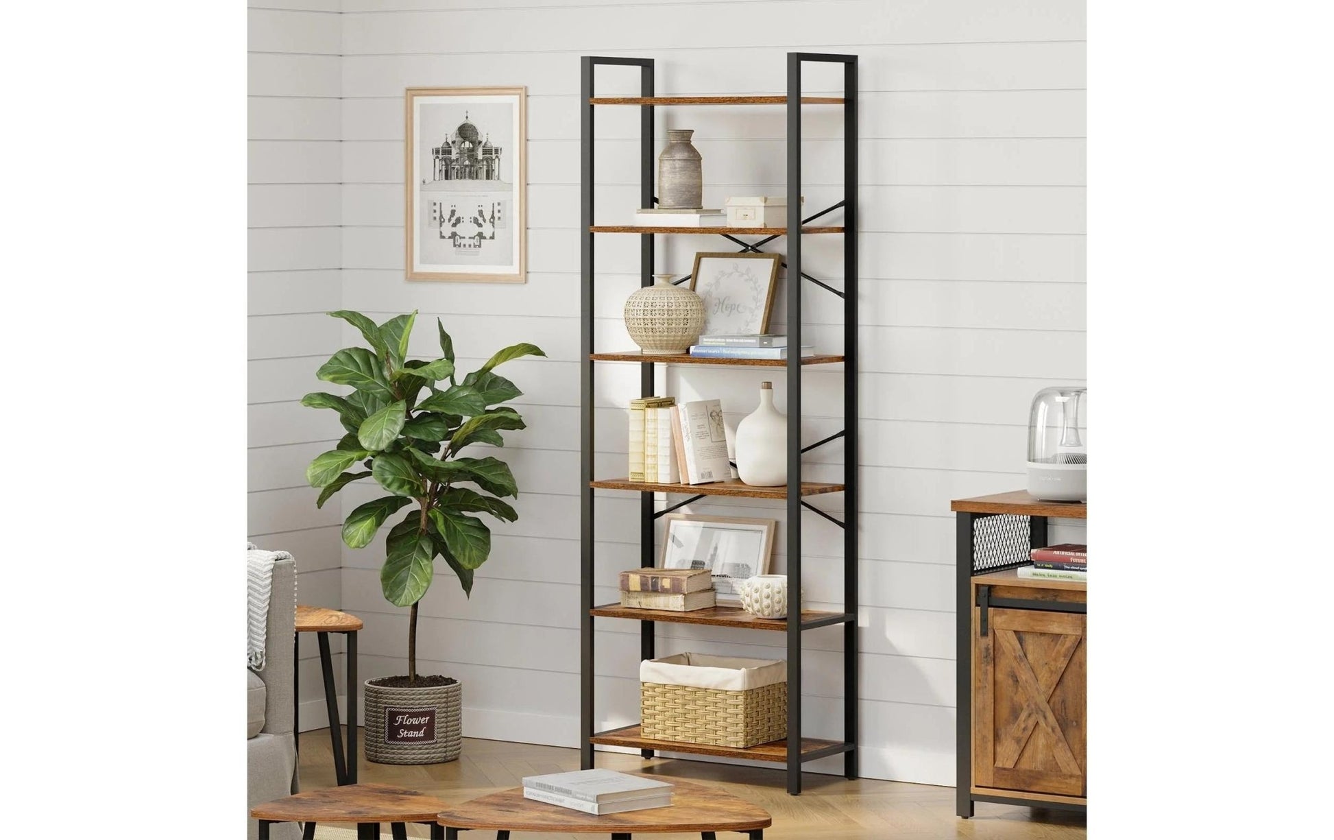Regal mit 6 Ebenen 66 x 186 cm, Braun/Schwarz - MEGART