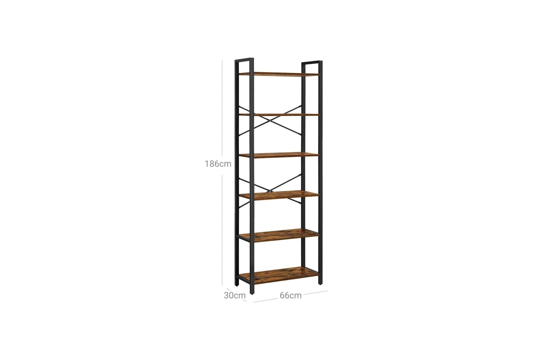 Regal mit 6 Ebenen 66 x 186 cm, Braun/Schwarz - MEGART