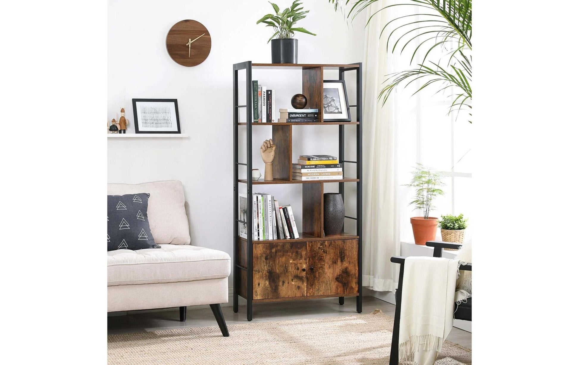 Regal mit 4 Ebenen 74 x 154.5 cm, Braun/Schwarz - MEGART