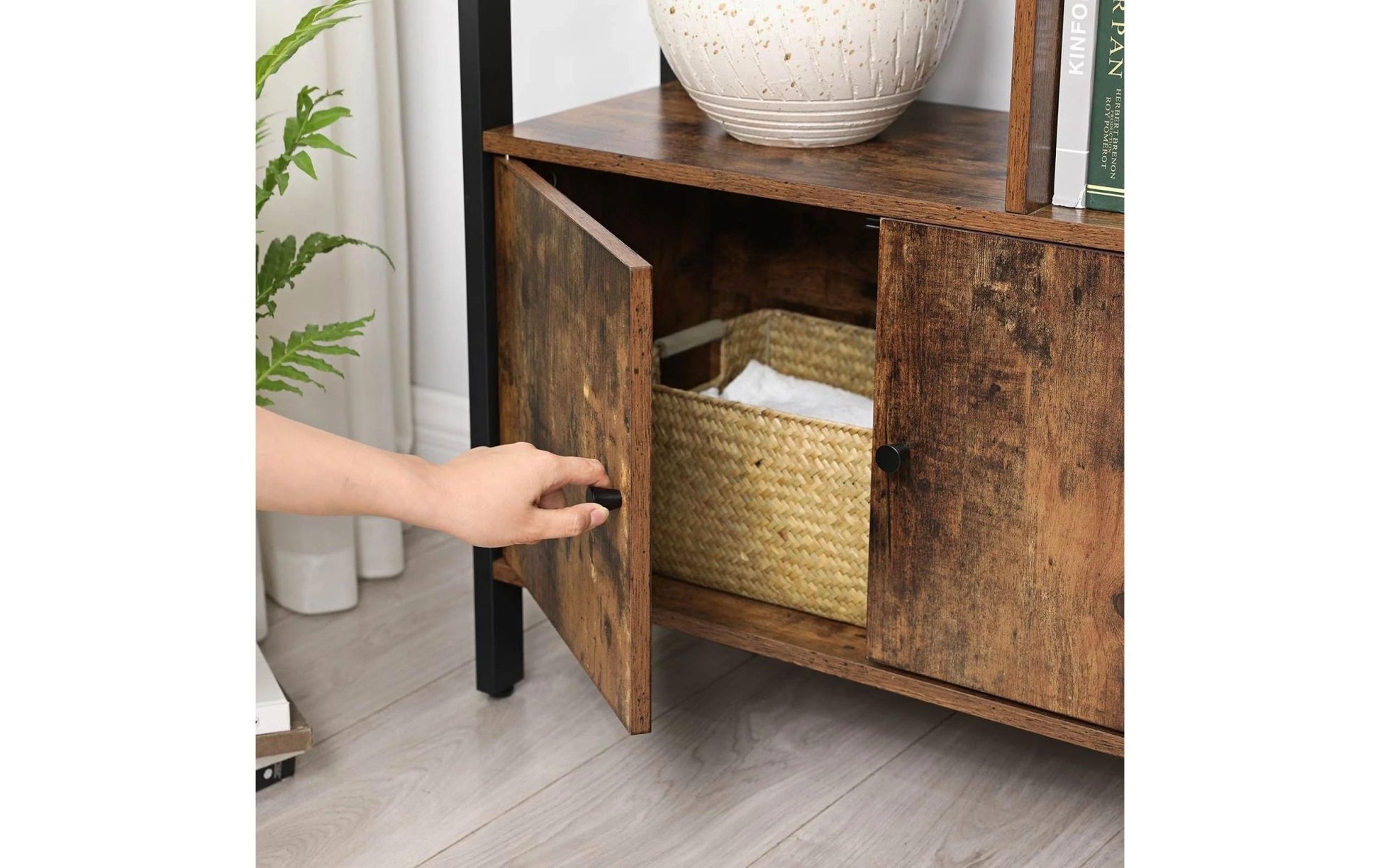 Regal mit 4 Ebenen 74 x 154.5 cm, Braun/Schwarz - MEGART