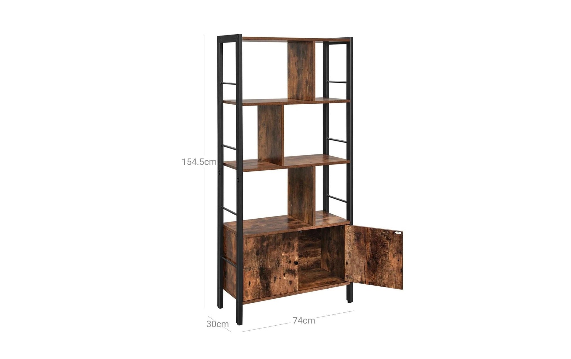 Regal mit 4 Ebenen 74 x 154.5 cm, Braun/Schwarz - MEGART