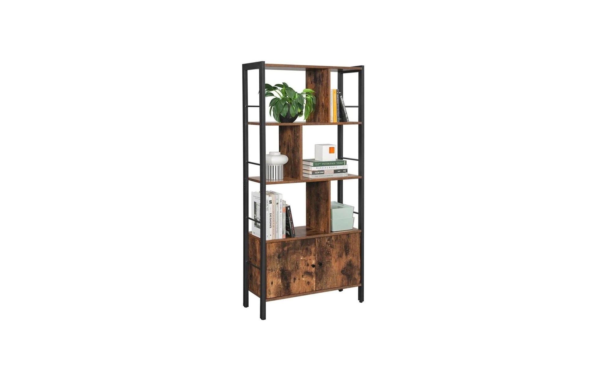 Regal mit 4 Ebenen 74 x 154.5 cm, Braun/Schwarz - MEGART