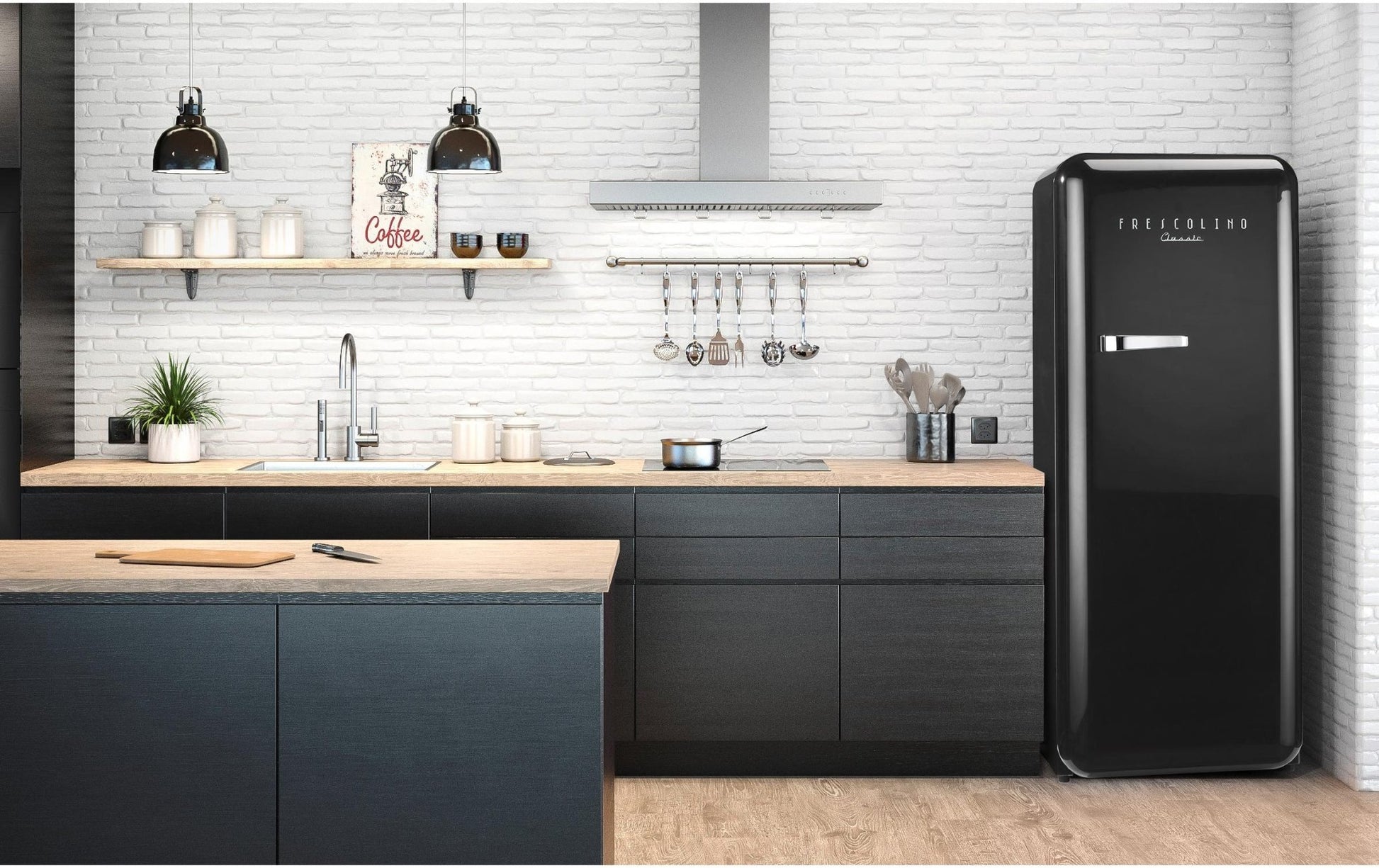 Kühlschrank Frescolino Classic Schwarz, Rechts - MEGART