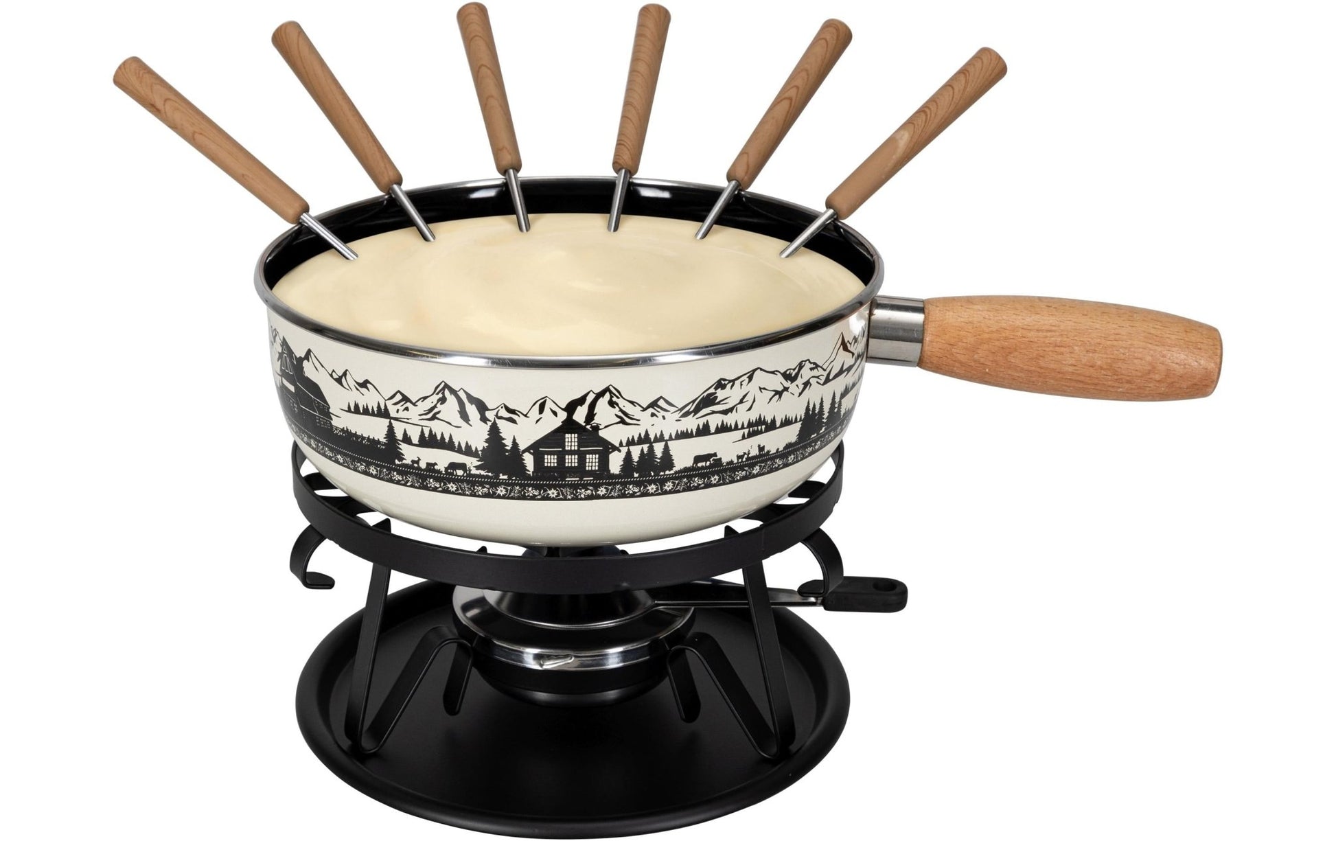 Käsefondue - Set Maiensäss 9 Teile, Schwarz/Weiss - MEGART