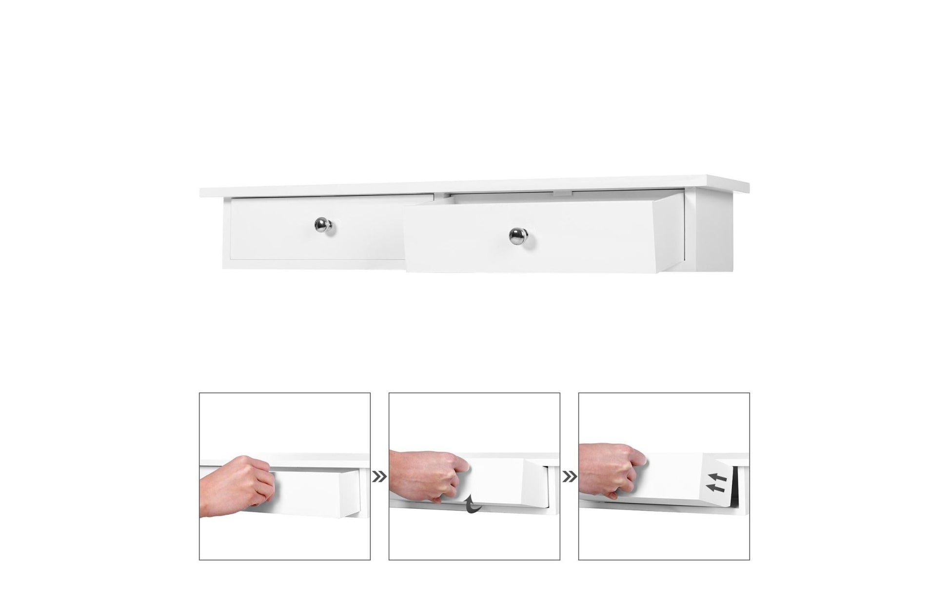 Wandregal mit 2 Schubladen Weiss - MEGART
