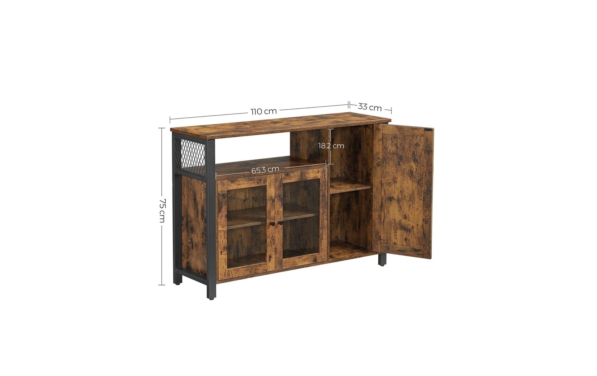 Sideboard mit 3 Türen 110 x 75 cm, Braun/Schwarz - MEGART