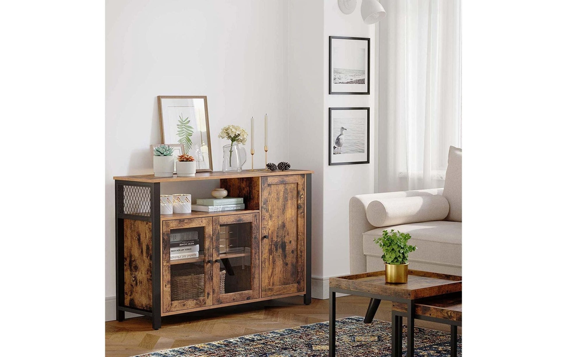 Sideboard mit 3 Türen 110 x 75 cm, Braun/Schwarz - MEGART