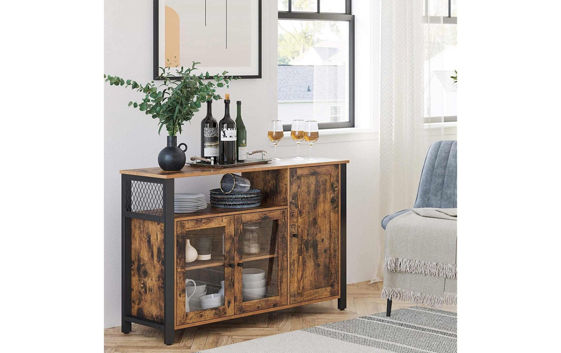 Sideboard mit 3 Türen 110 x 75 cm, Braun/Schwarz - MEGART