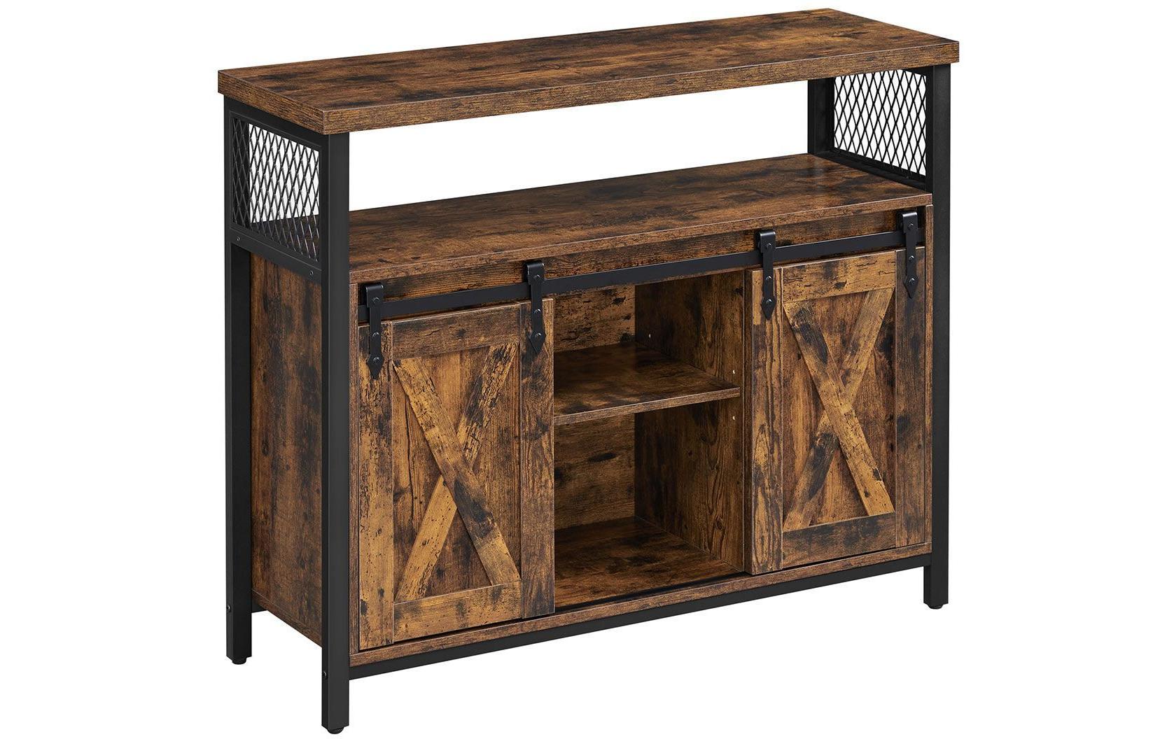 Sideboard mit 2 Schiebetüren 100 x 80 cm, Braun/Schwarz - MEGART