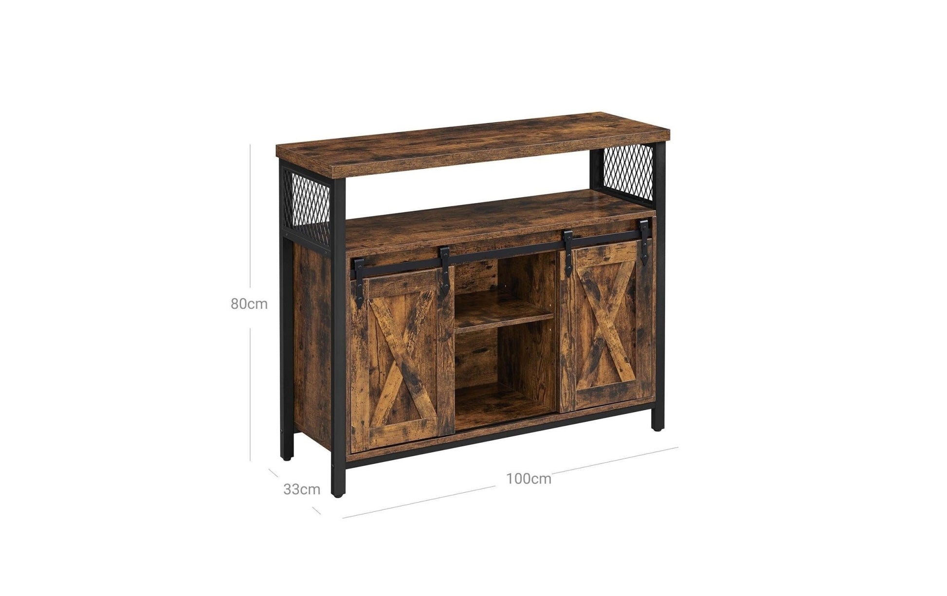Sideboard mit 2 Schiebetüren 100 x 80 cm, Braun/Schwarz - MEGART