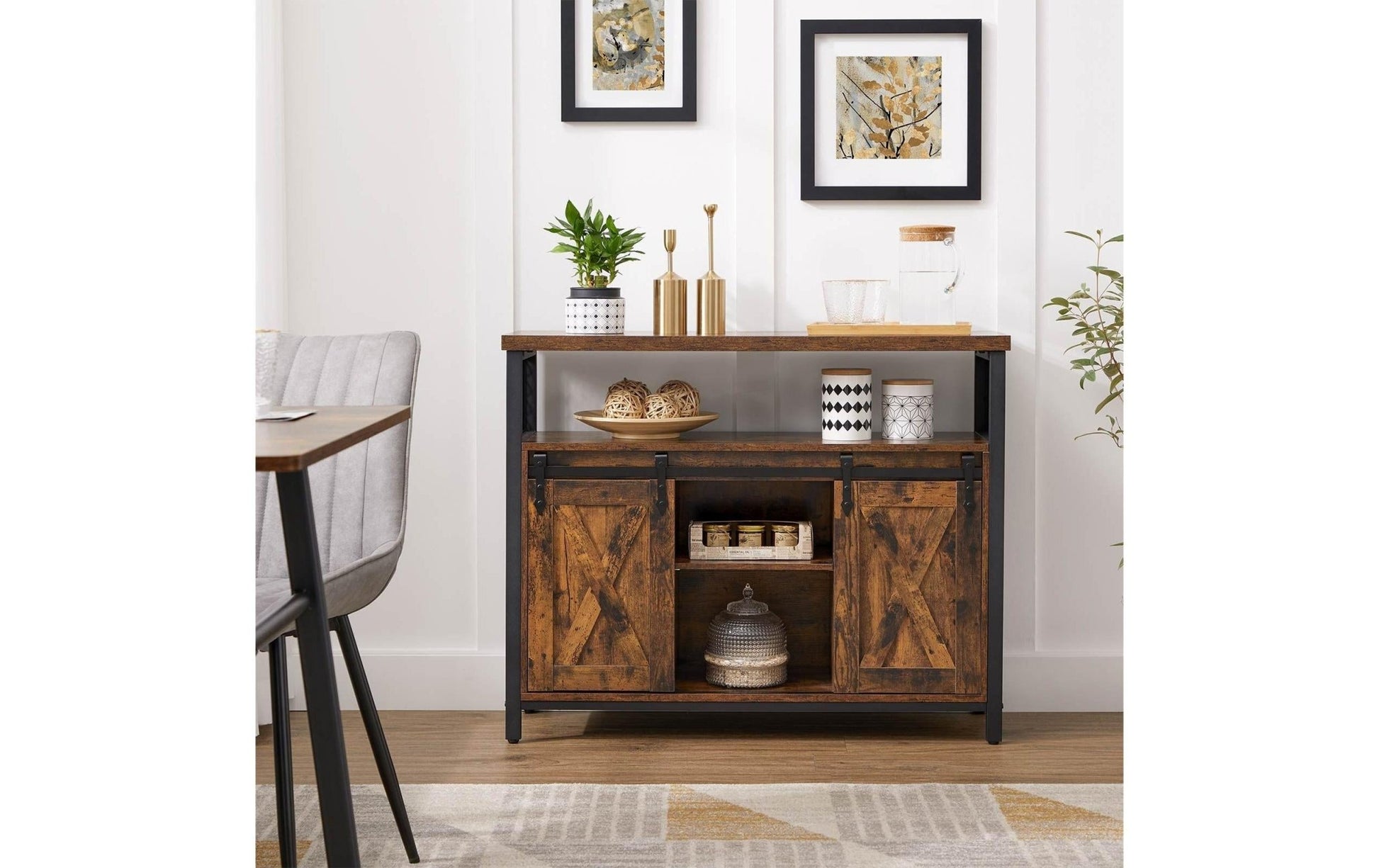 Sideboard mit 2 Schiebetüren 100 x 80 cm, Braun/Schwarz - MEGART