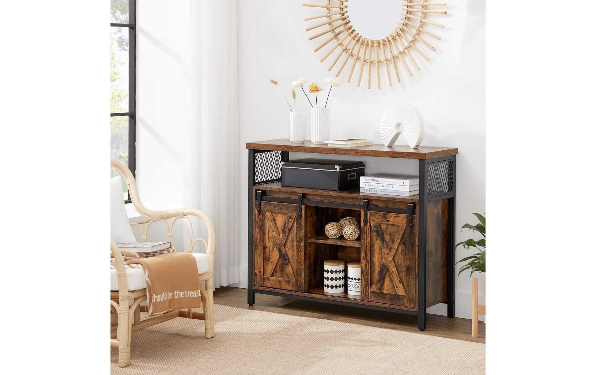 Sideboard mit 2 Schiebetüren 100 x 80 cm, Braun/Schwarz - MEGART