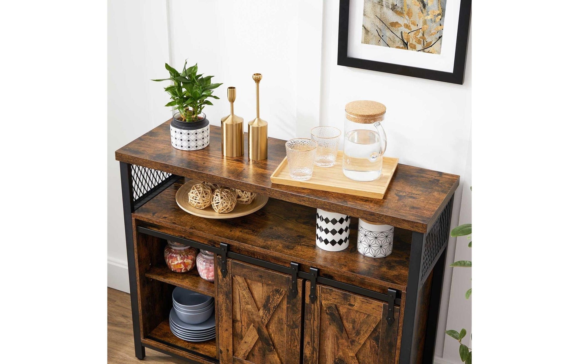 Sideboard mit 2 Schiebetüren 100 x 80 cm, Braun/Schwarz - MEGART