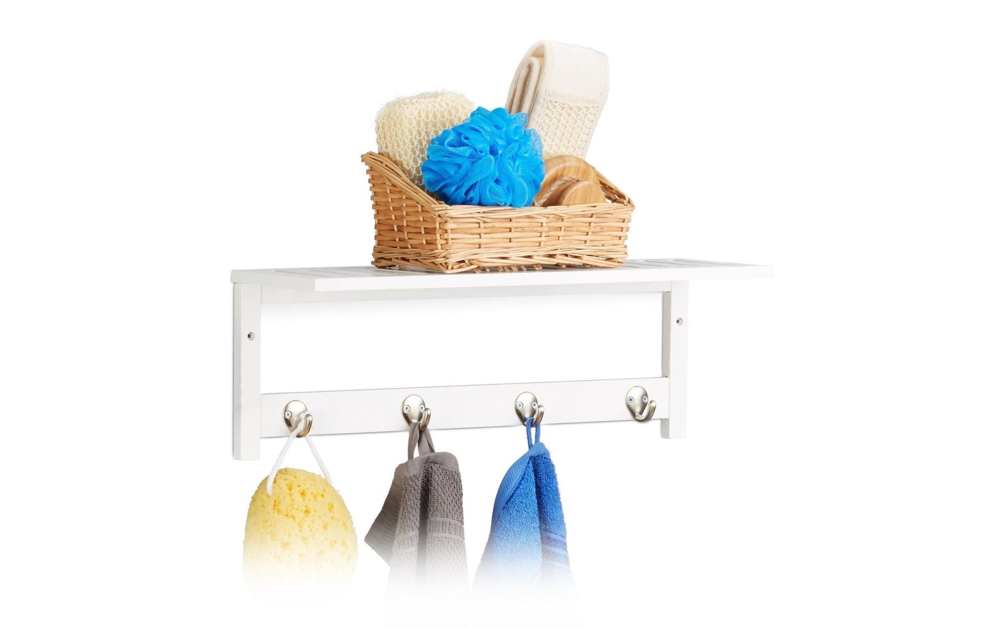 Wandregal mit 4 Haken 50 cm x 17.5 cm, Weiss - MEGART