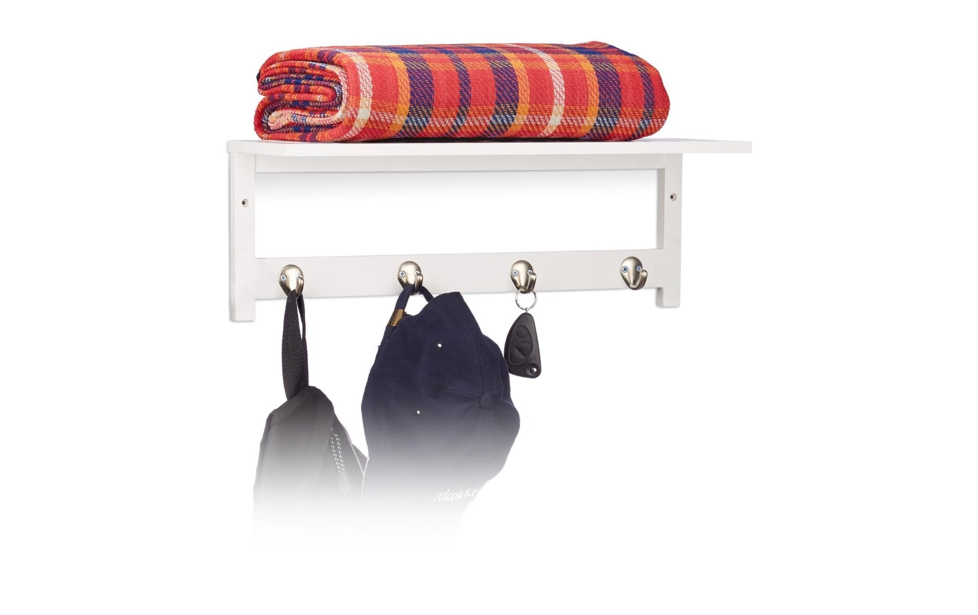 Wandregal mit 4 Haken 50 cm x 17.5 cm, Weiss - MEGART