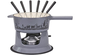 Käsefondue-Set Alpaufzug Familie 9 Teile, Blaugrau
