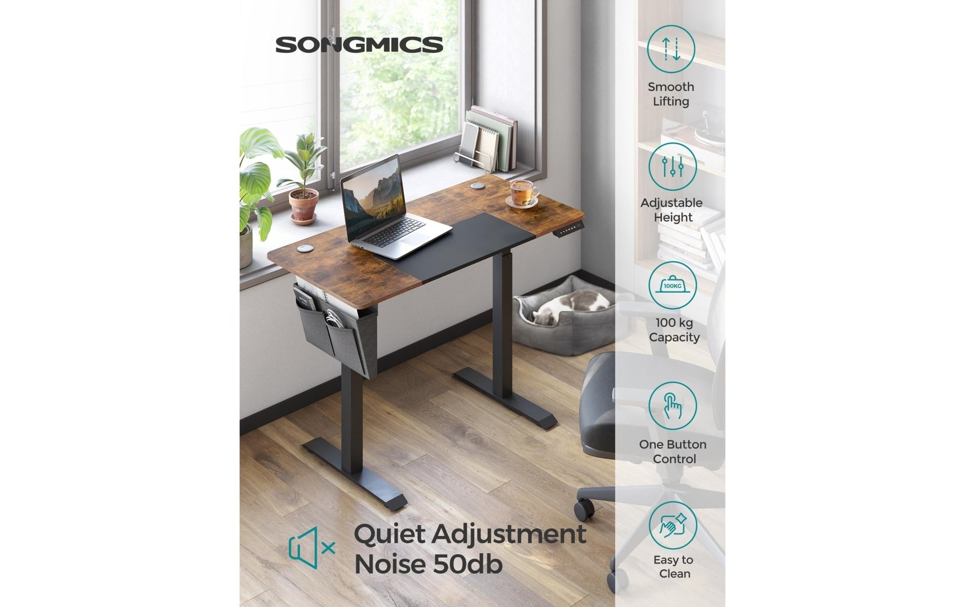 Songmics Stehtisch 120 x 60 cm, Vintagebraun - Schwarz - MEGART