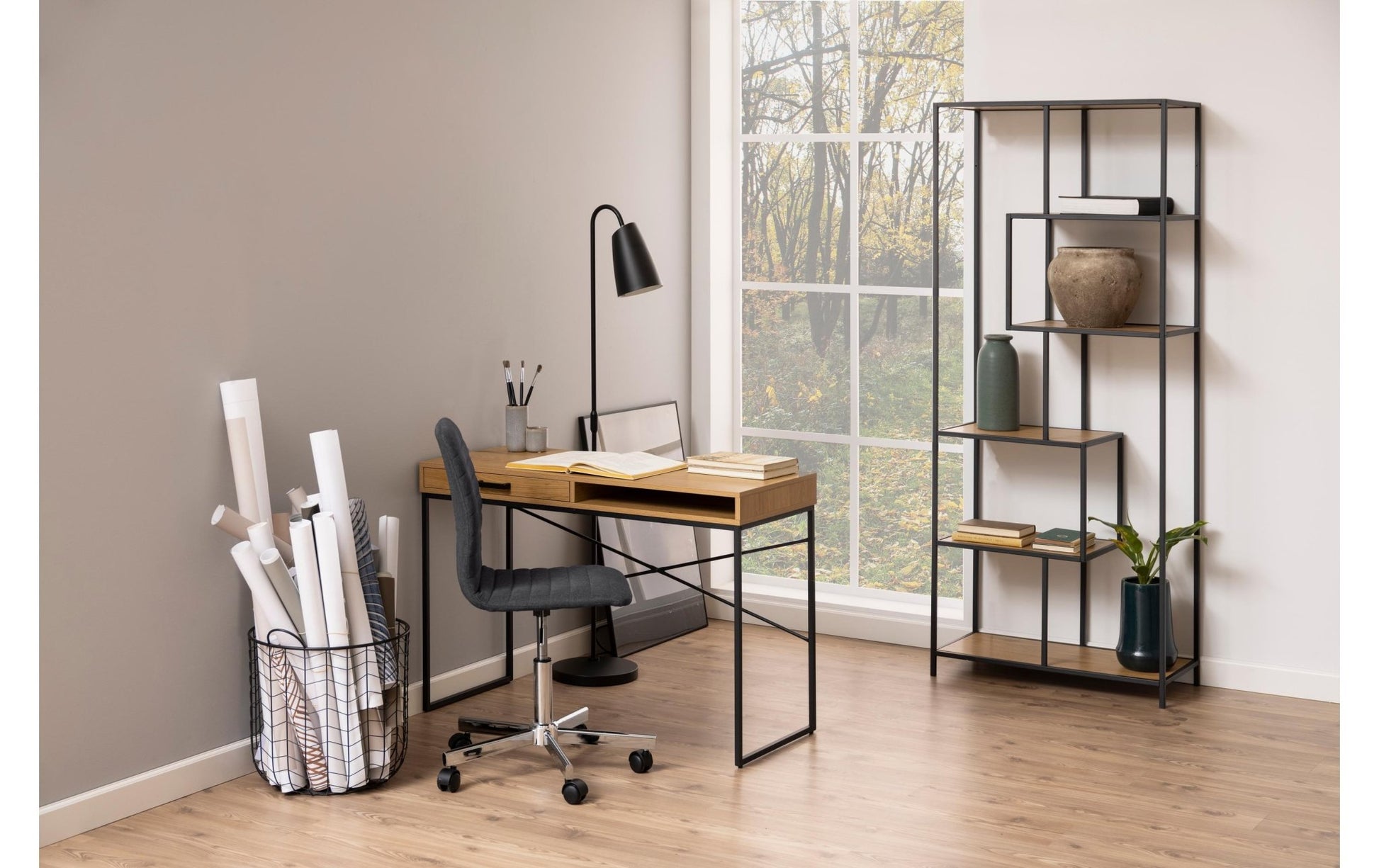 Regal Seaford 77 x 35 x 185cm, Braun/Schwarz - MEGART