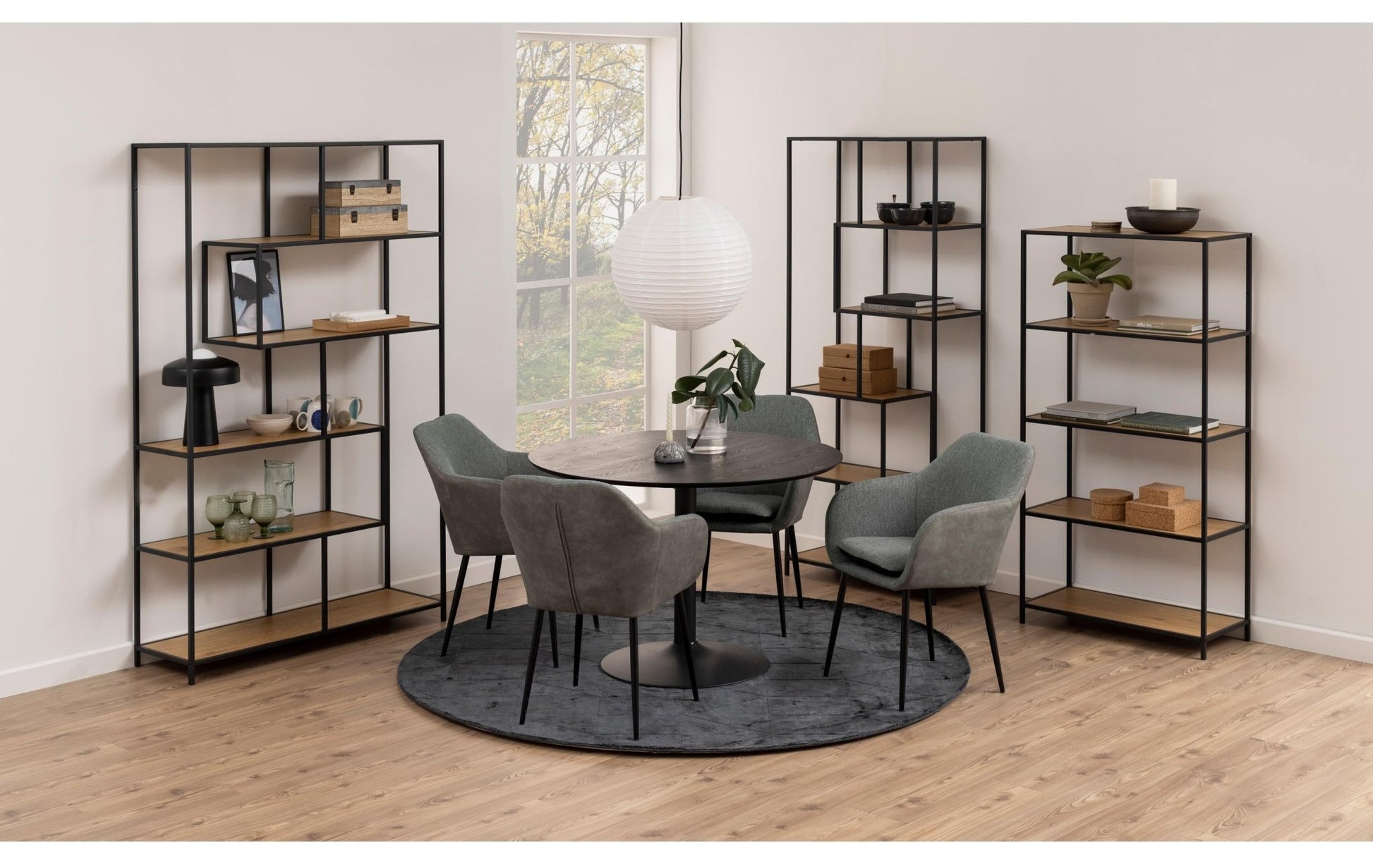 Regal Seaford 77 x 35 x 150 cm, Eiche/Schwarz matt - MEGART
