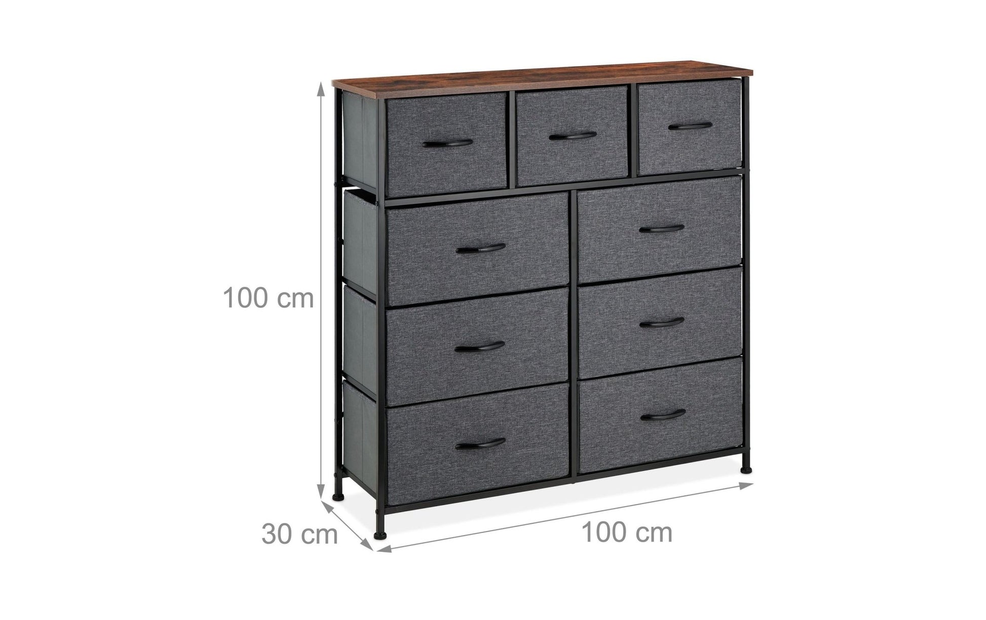 Kommode mit 9 Schubladen 100 x 100 cm, Dunkelgrau/Schwarz - MEGART