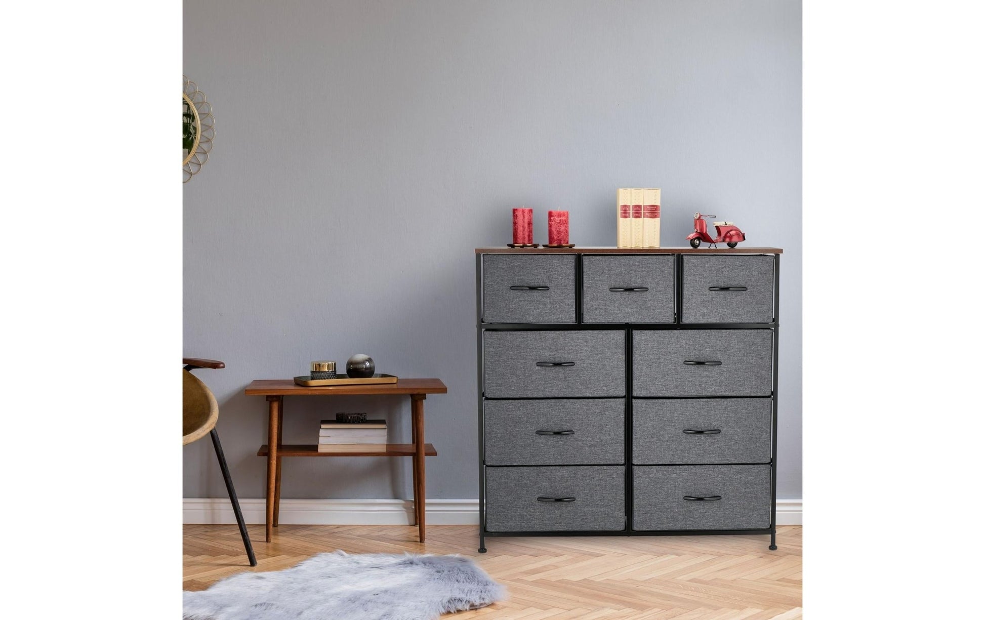Kommode mit 9 Schubladen 100 x 100 cm, Dunkelgrau/Schwarz - MEGART