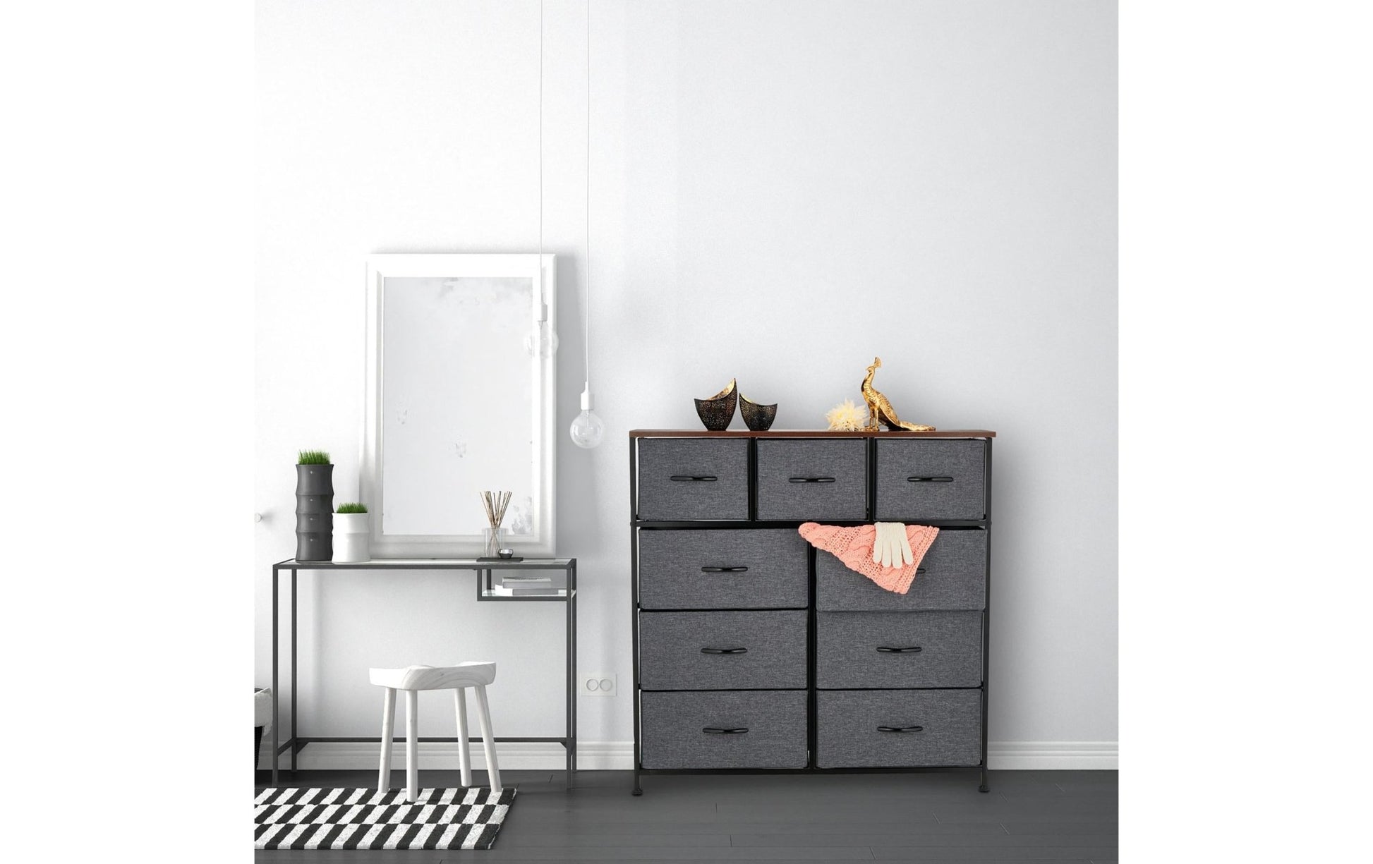 Kommode mit 9 Schubladen 100 x 100 cm, Dunkelgrau/Schwarz - MEGART