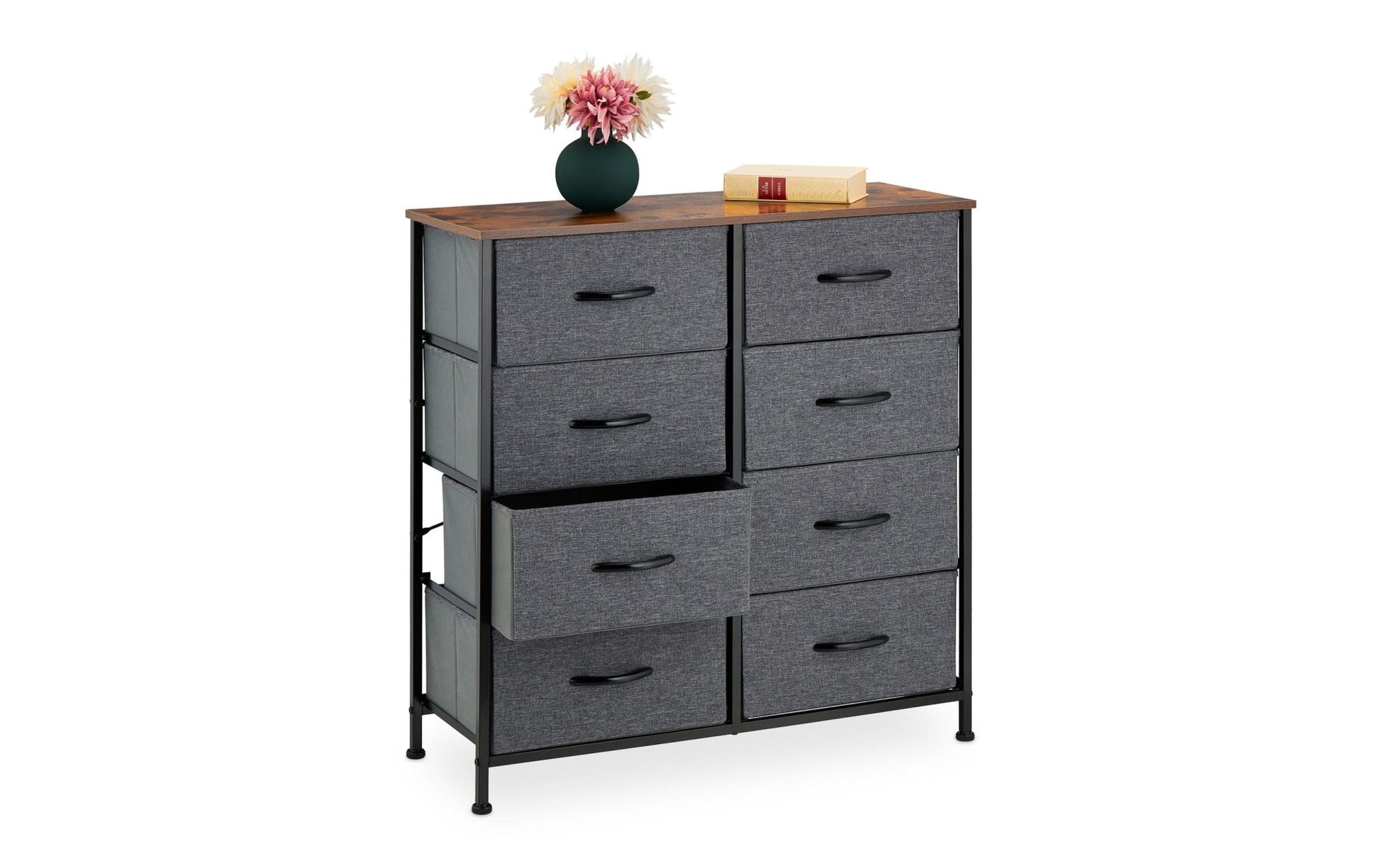 Kommode mit 8 Schubladen 81,5 x 80 cm, Dunkelgrau/Schwarz - MEGART
