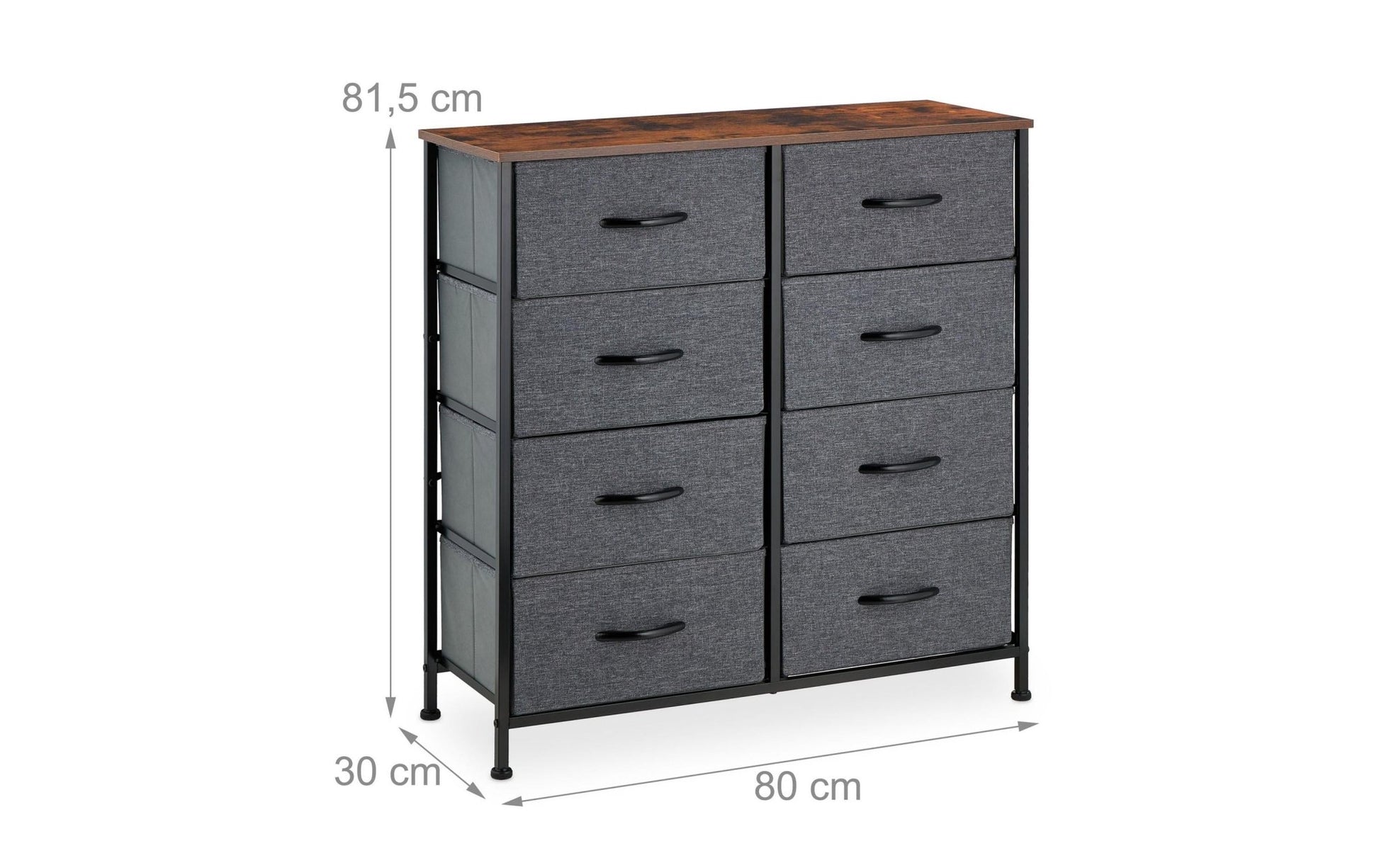 Kommode mit 8 Schubladen 81,5 x 80 cm, Dunkelgrau/Schwarz - MEGART