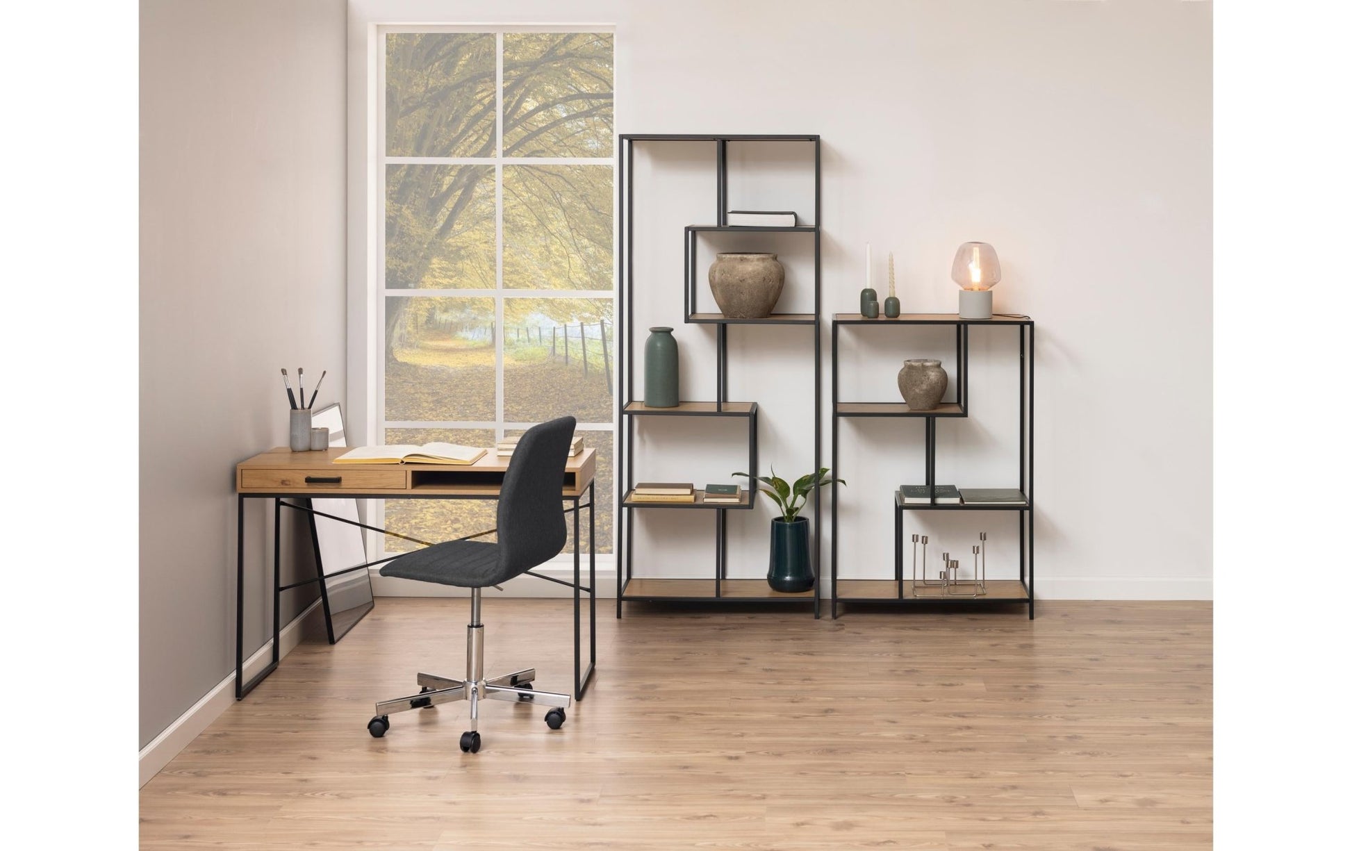 Regal Seaford 77 x 35 x 114 cm, Nature/Schwarz - MEGART