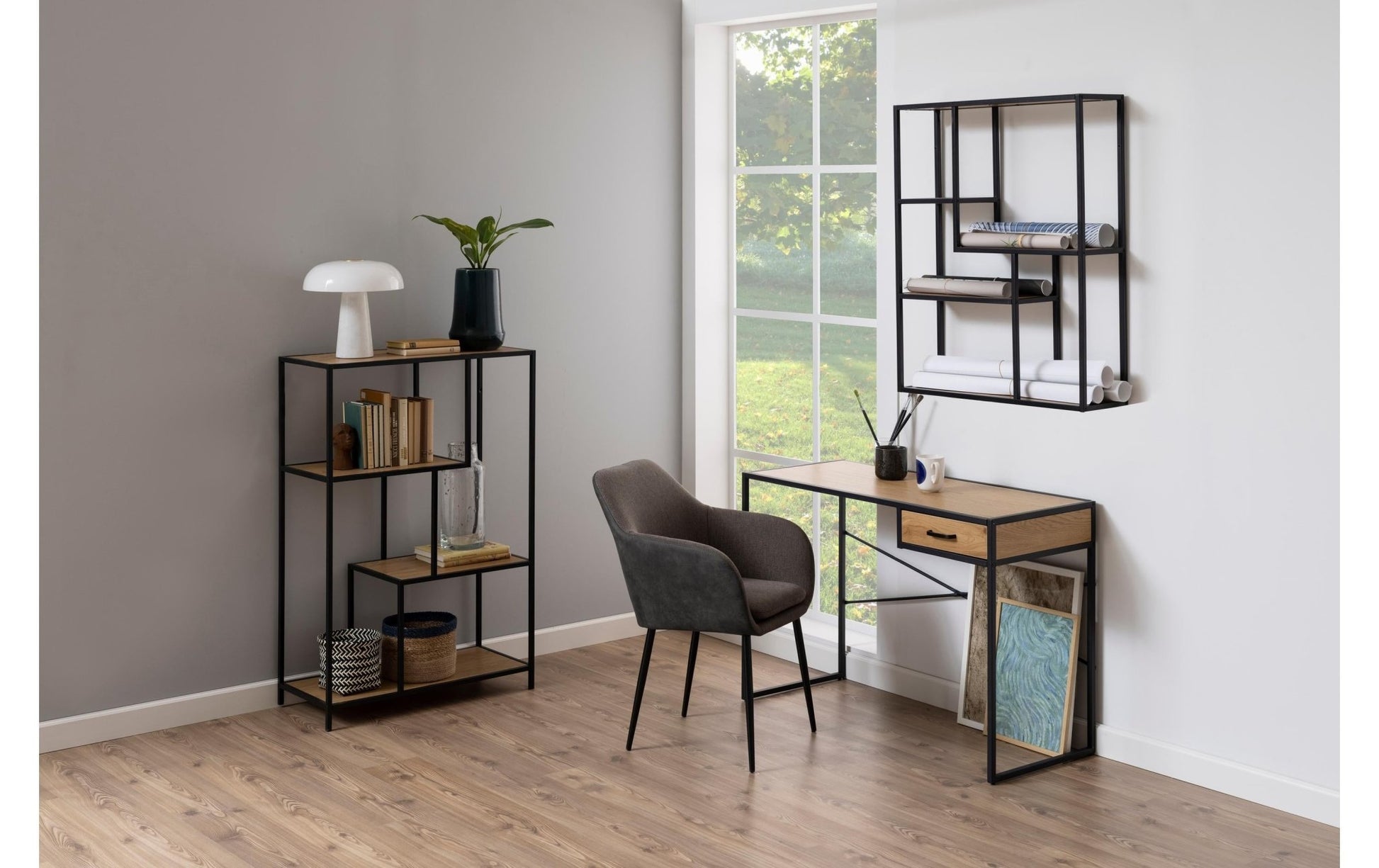 Regal Seaford 77 x 35 x 114 cm, Nature/Schwarz - MEGART