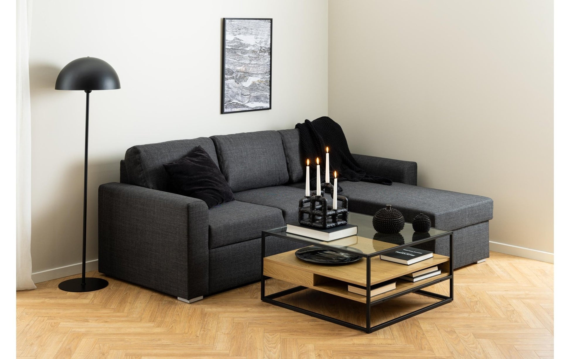 Couchtisch Randolf 80 cm x 40 cm, Nature/Schwarz - MEGART