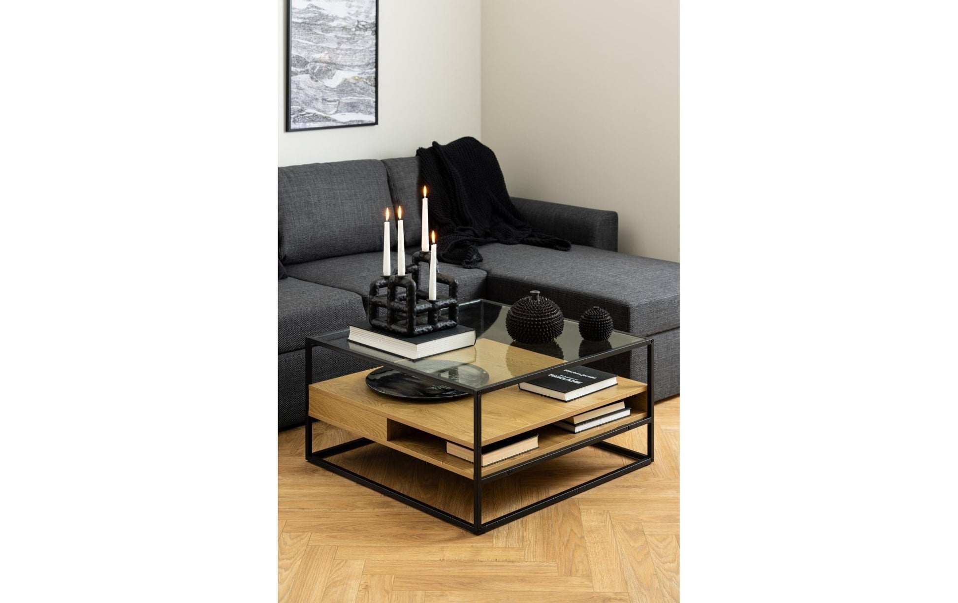 Couchtisch Randolf 80 cm x 40 cm, Nature/Schwarz - MEGART
