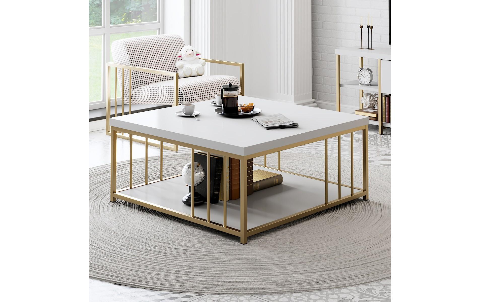 Couchtisch Zenn 90 x 39 x 40 cm, Gold/Weiss - MEGART