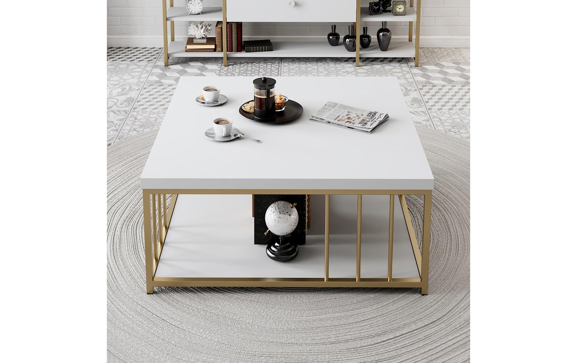 Couchtisch Zenn 90 x 39 x 40 cm, Gold/Weiss - MEGART
