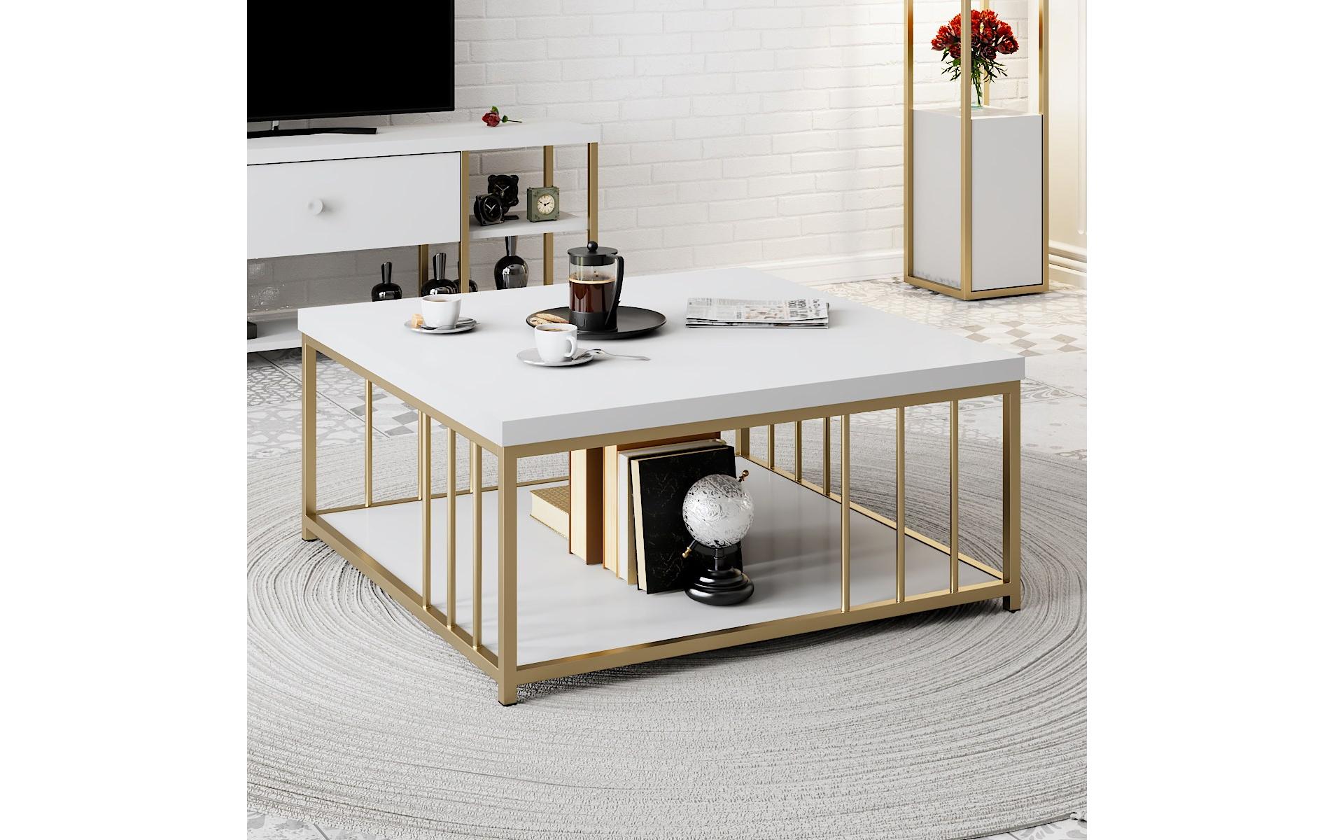 Couchtisch Zenn 90 x 39 x 40 cm, Gold/Weiss - MEGART