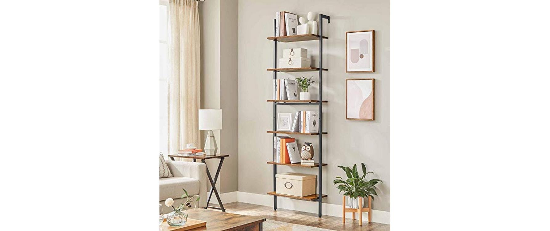 Wandregal mit 6 Ebenen 60 x 30 x 204.8 cm, Braun/Schwarz - MEGART