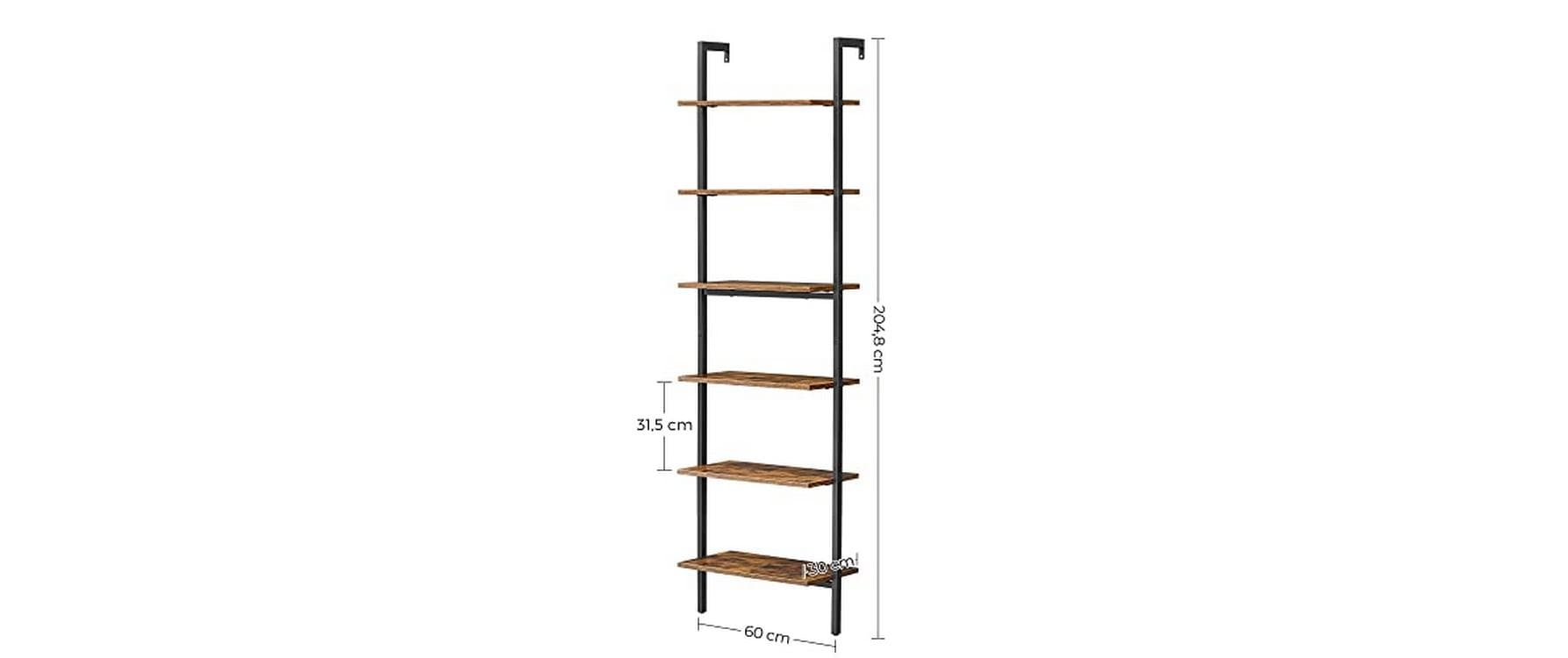 Wandregal mit 6 Ebenen 60 x 30 x 204.8 cm, Braun/Schwarz - MEGART
