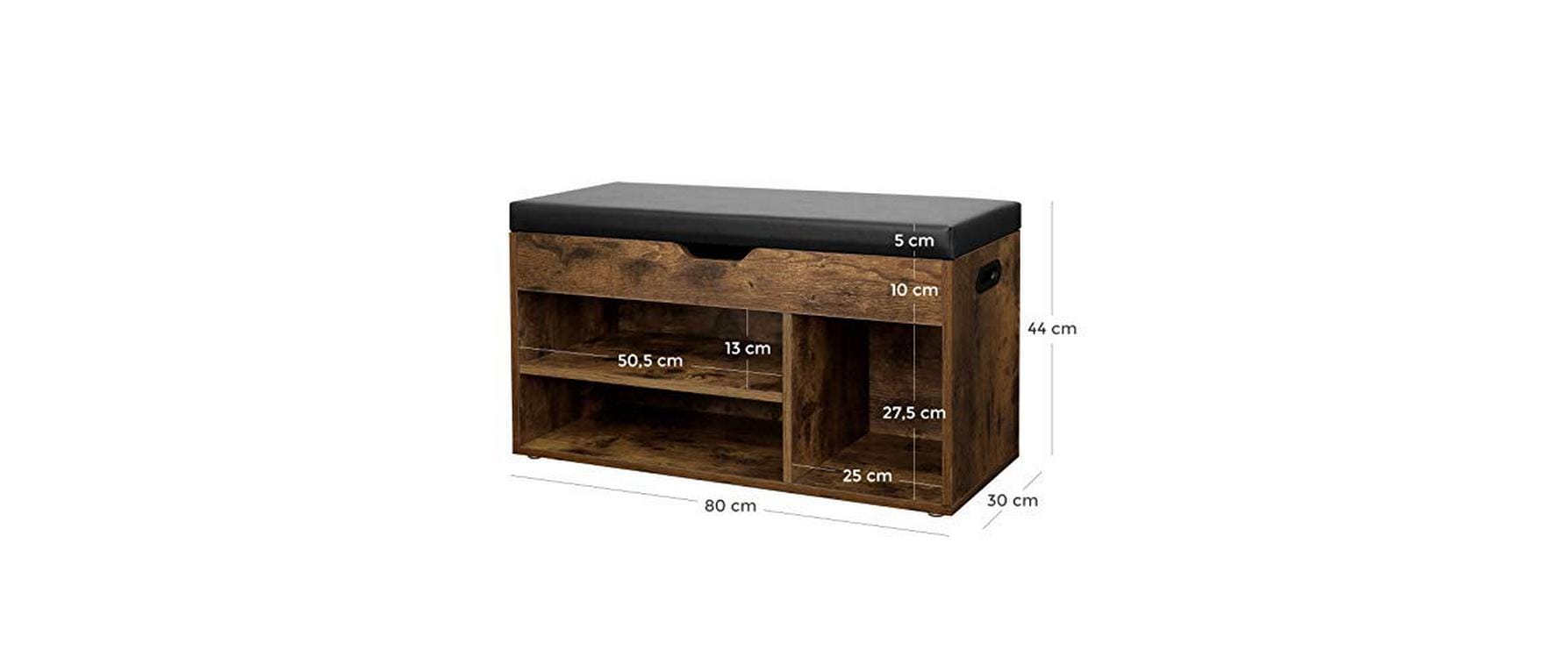 Sitztruhe mit 3 Fächern 80 x 44 x 30 cm, Braun - MEGART