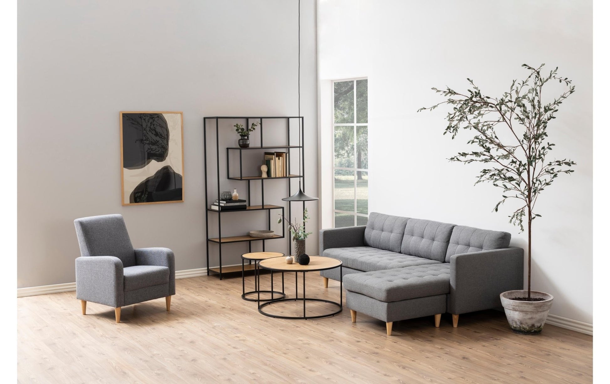 Regal Seaford 114 x 35 x 185 cm, Eiche/Schwarz - MEGART