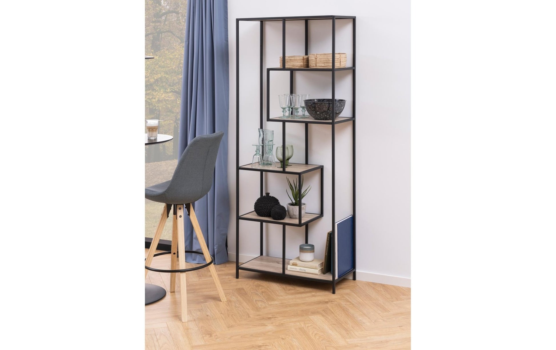Regal Seaford 77 x 35 x 185 cm, Eiche/Schwarz - MEGART