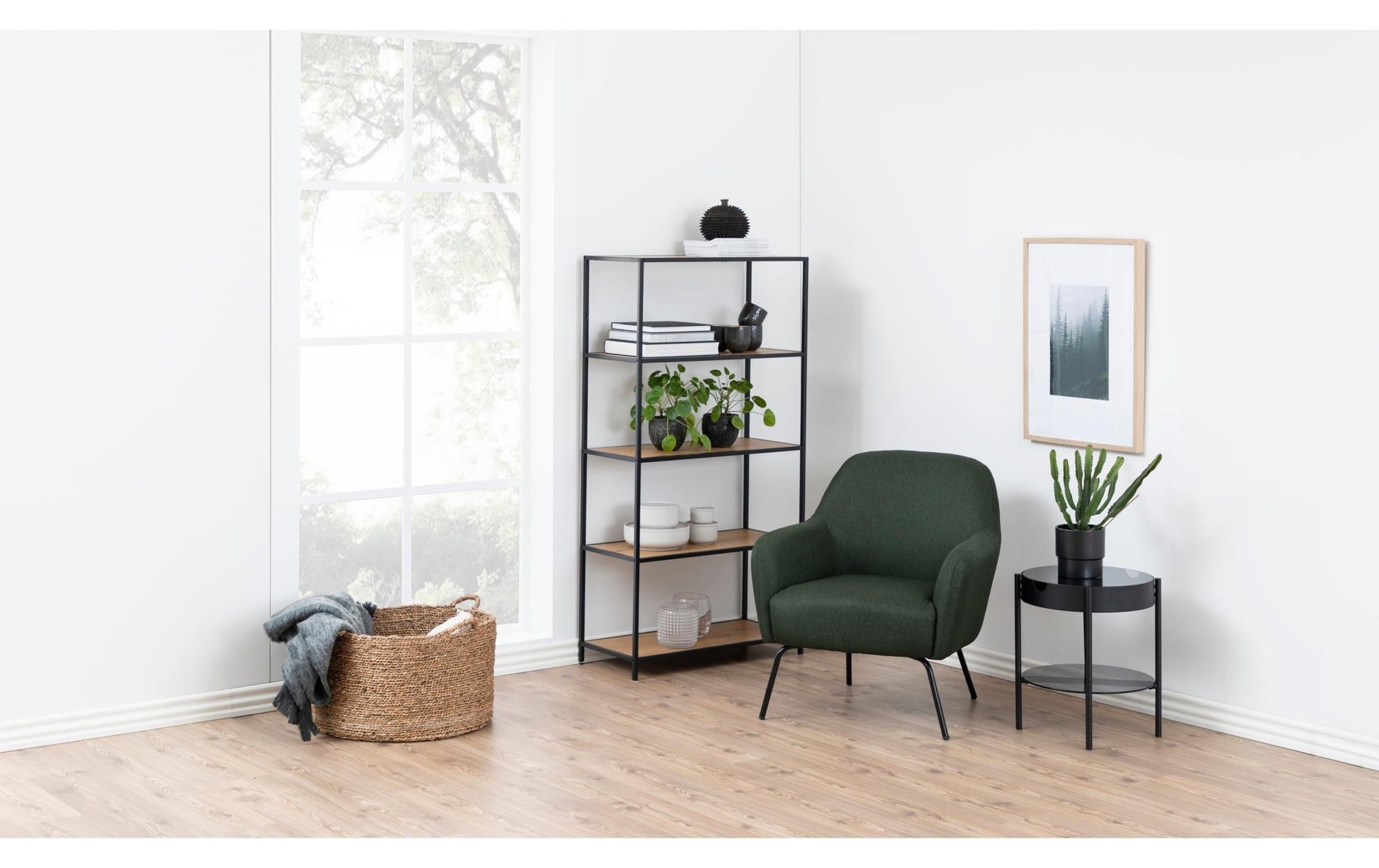 Regal Seaford 77 x 35 x 150 cm, Eiche/Schwarz matt - MEGART